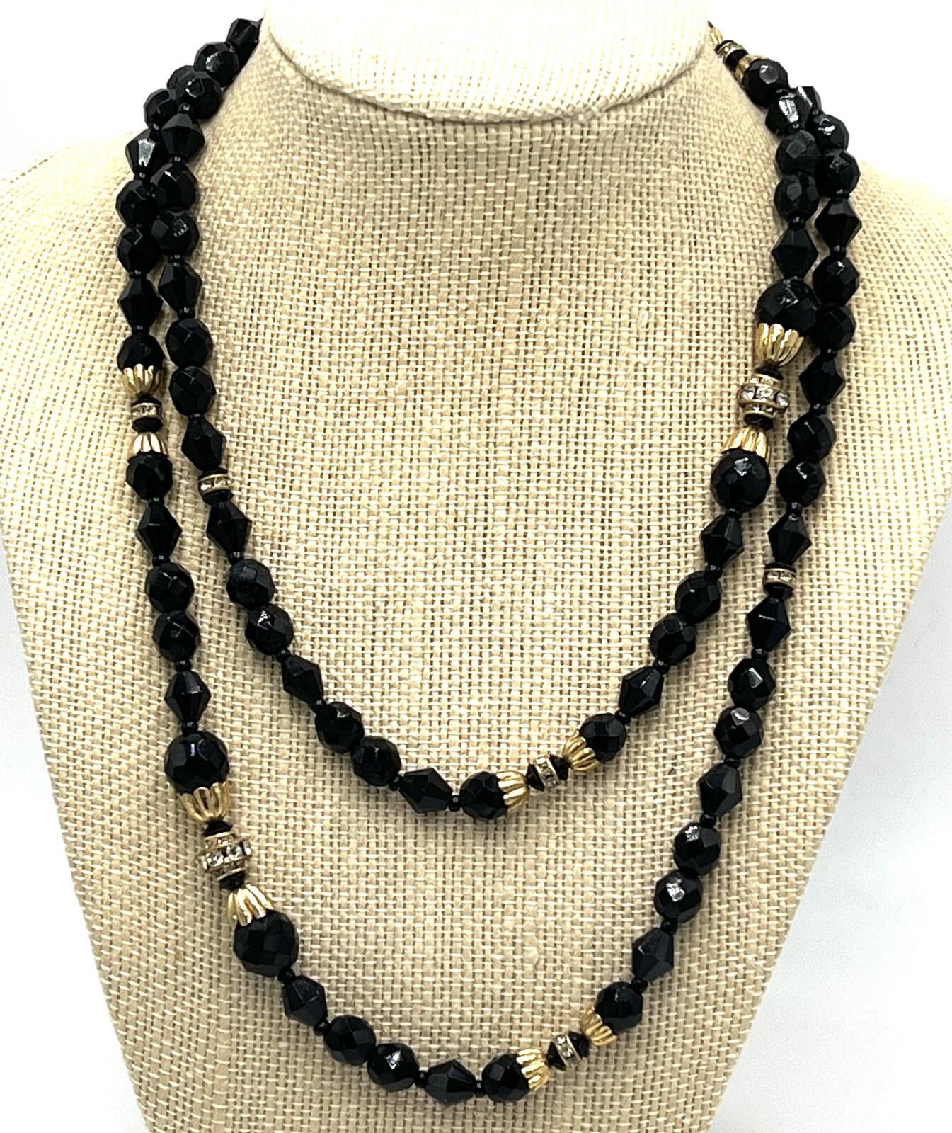 Other Vintage Miriam Haskell Black Glass & Rhinestone Necklace Size ONE SIZE - 1 Thumbnail