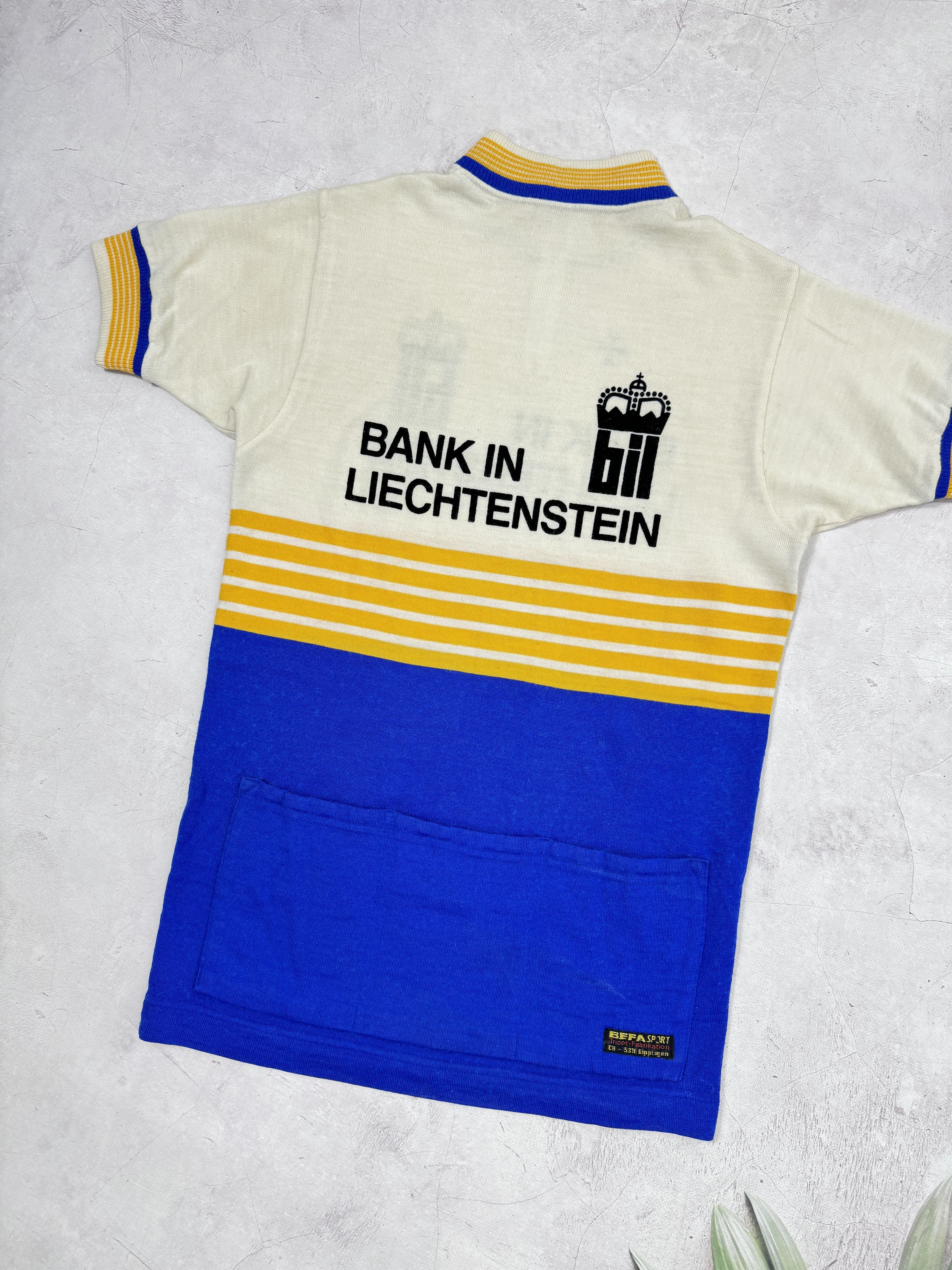 Vintage 70s Bank in Liechtenstein Cycling Jersey by Befa Sport Size US M / EU 48-50 / 2 - 12 Thumbnail