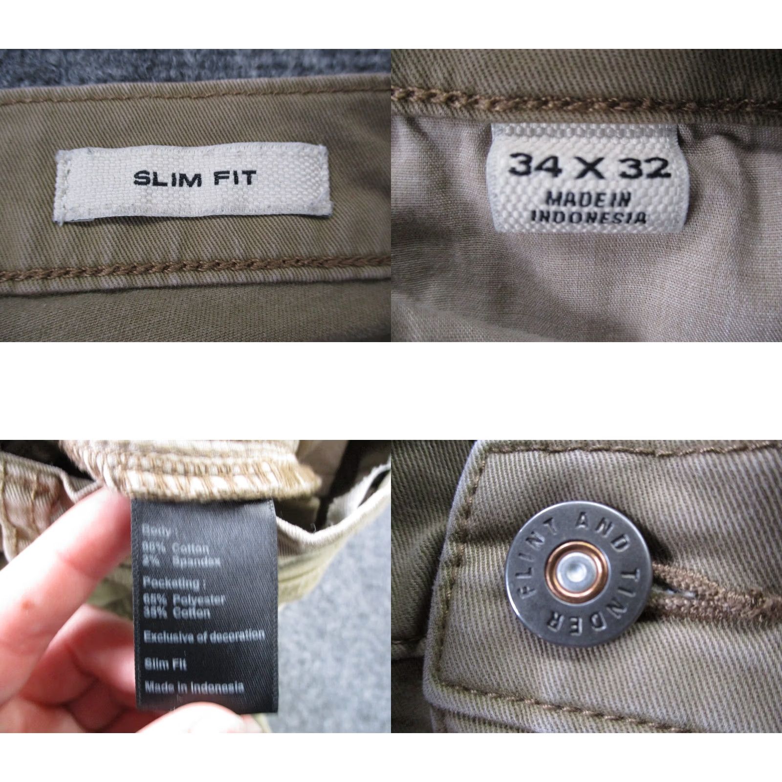 Flint And Tinder Flint and tinder Jeans Mens 34 X 32 Beige Slim Straight Stretch Denim 5-Pocket Design Season: All Size US 33 - 8 Thumbnail