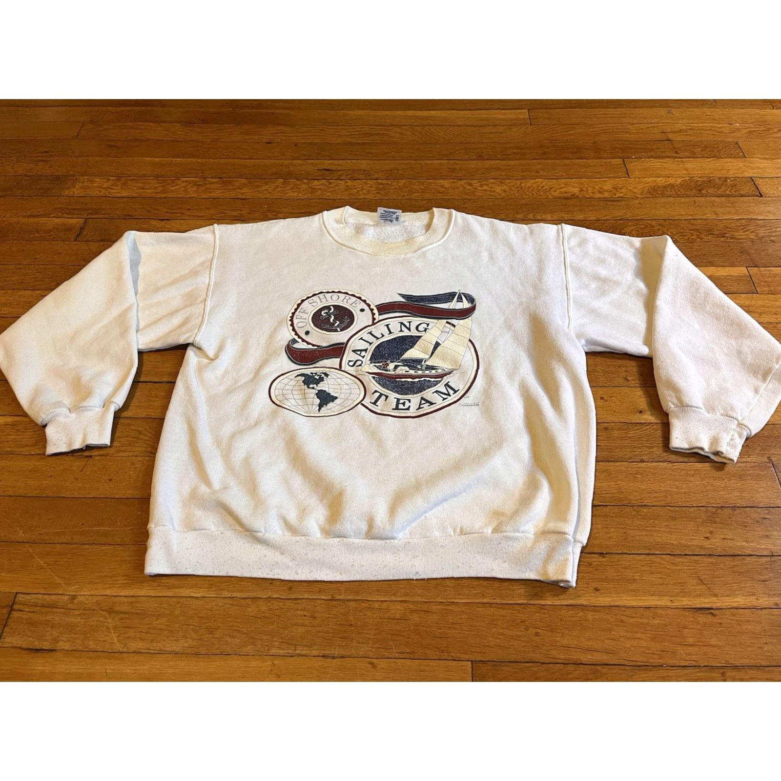 TEE JAYS VINTAGE Offshore Sailing Team Sweatshirt Men’s Large White 1995 Tee Jays Crew Neck Long Sleeve Graphic Print Logo Size US L / EU 52-54 / 3 - 2 Thumbnail