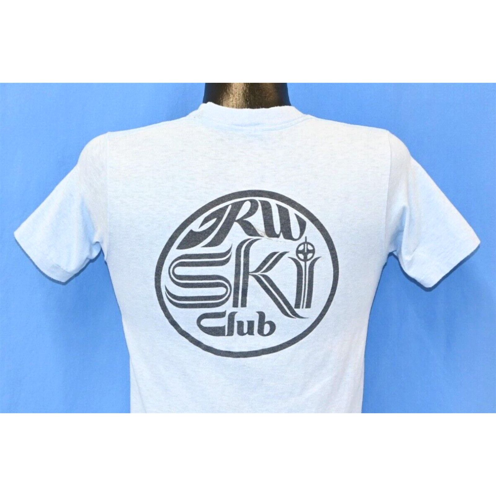 image of Doublet Vintage 70's Trw Ski Club Skiing Double Sided Blue Cotton T-Shirt Small S in White, Men's