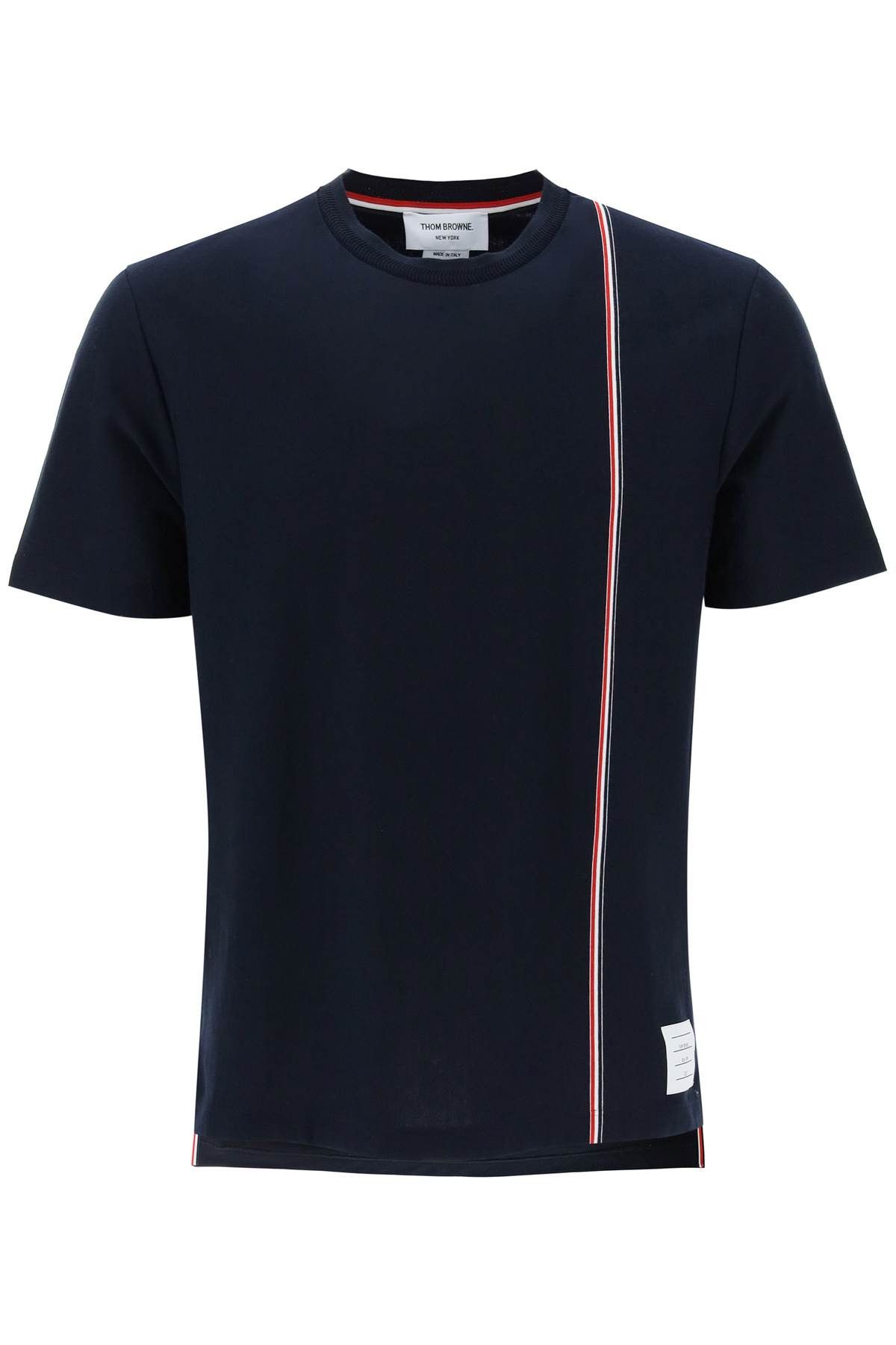 image of Thom Browne Crewneck T-Shirt With Tricolor Intarsia in Blue, Men's (Size Small)