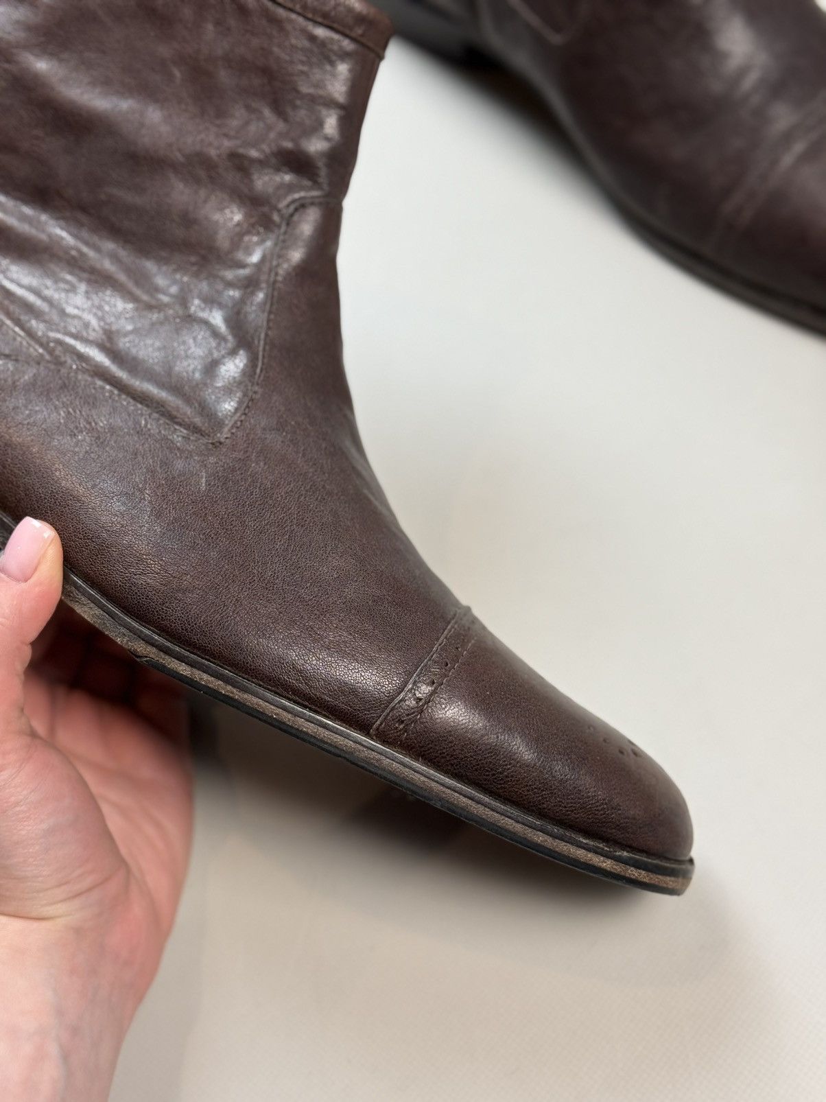 Strellson Strellson Brown Leather Ankle Zip Boots Shoes Brogue Details Size US 10 / EU 43 - 7 Thumbnail