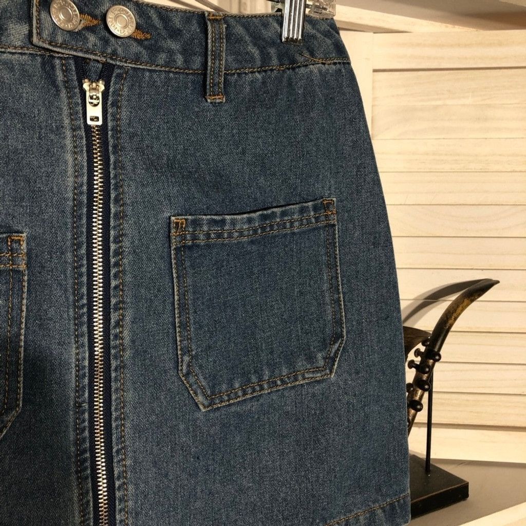 Forever 21 Y2K Mini Skirt Zipper Front Patch Pockets Denim Blue sz M Size 30" / US 8 / IT 44 - 4 Thumbnail
