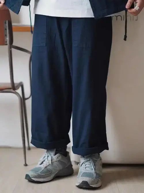 Japanese Brand 20AW Indigo Union Japan Navy Oversized Straight Leg Pants Size US 34 / EU 50 - 1 Thumbnail