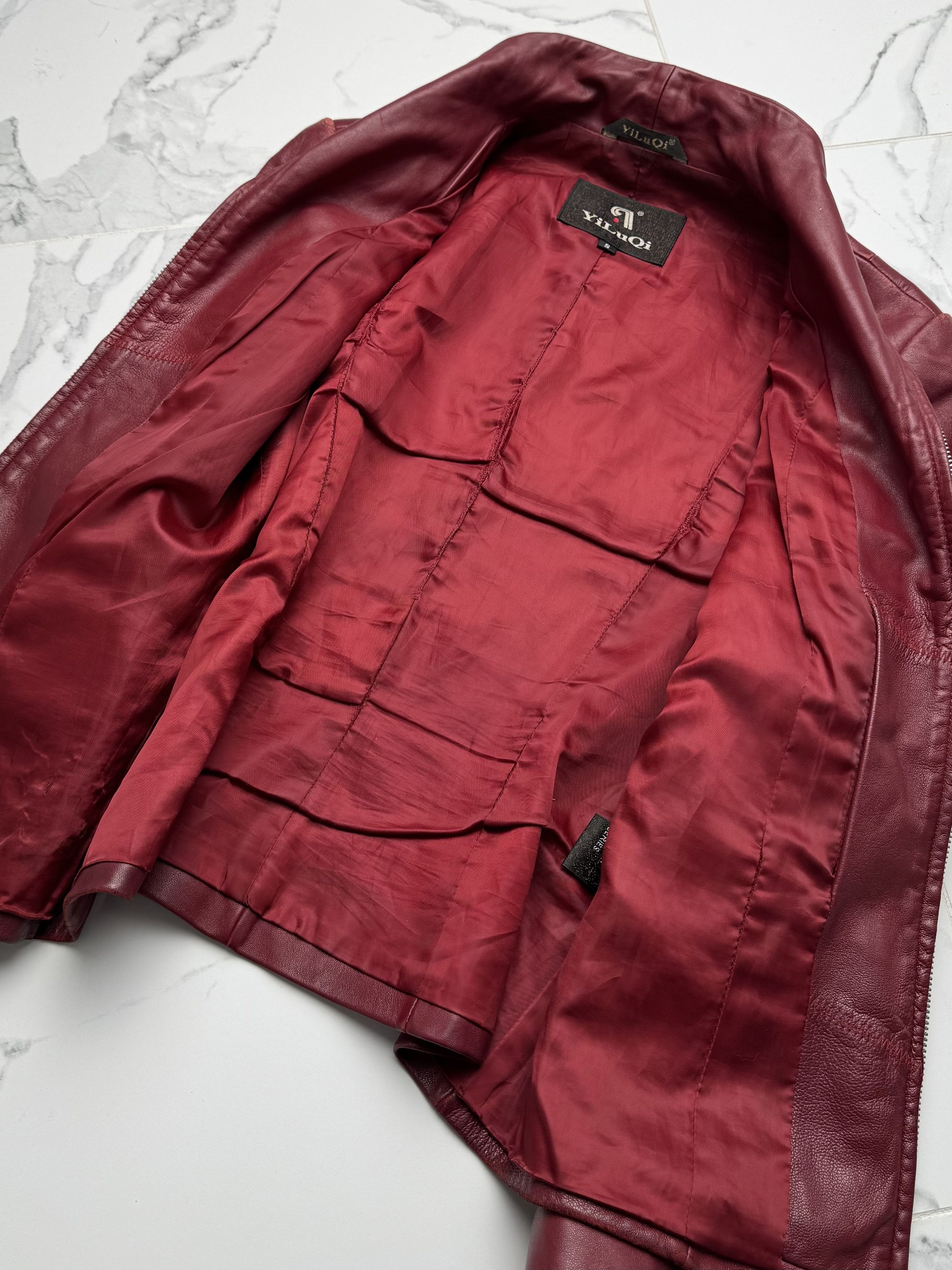 Vintage Y2K Red Leather Jacket Womens Slim Fit Zip Up Biker Style Size S / US 4 / IT 40 - 7 Thumbnail