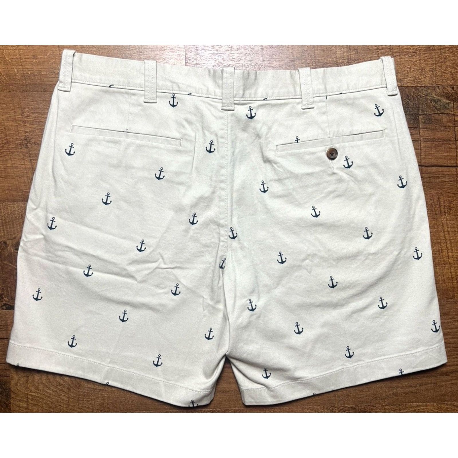 J.Crew J.CREW Shorts Mens 35 Beige Anchors Cotton 7” Inseam Nautical Pockets Size US 35 - 2 Thumbnail