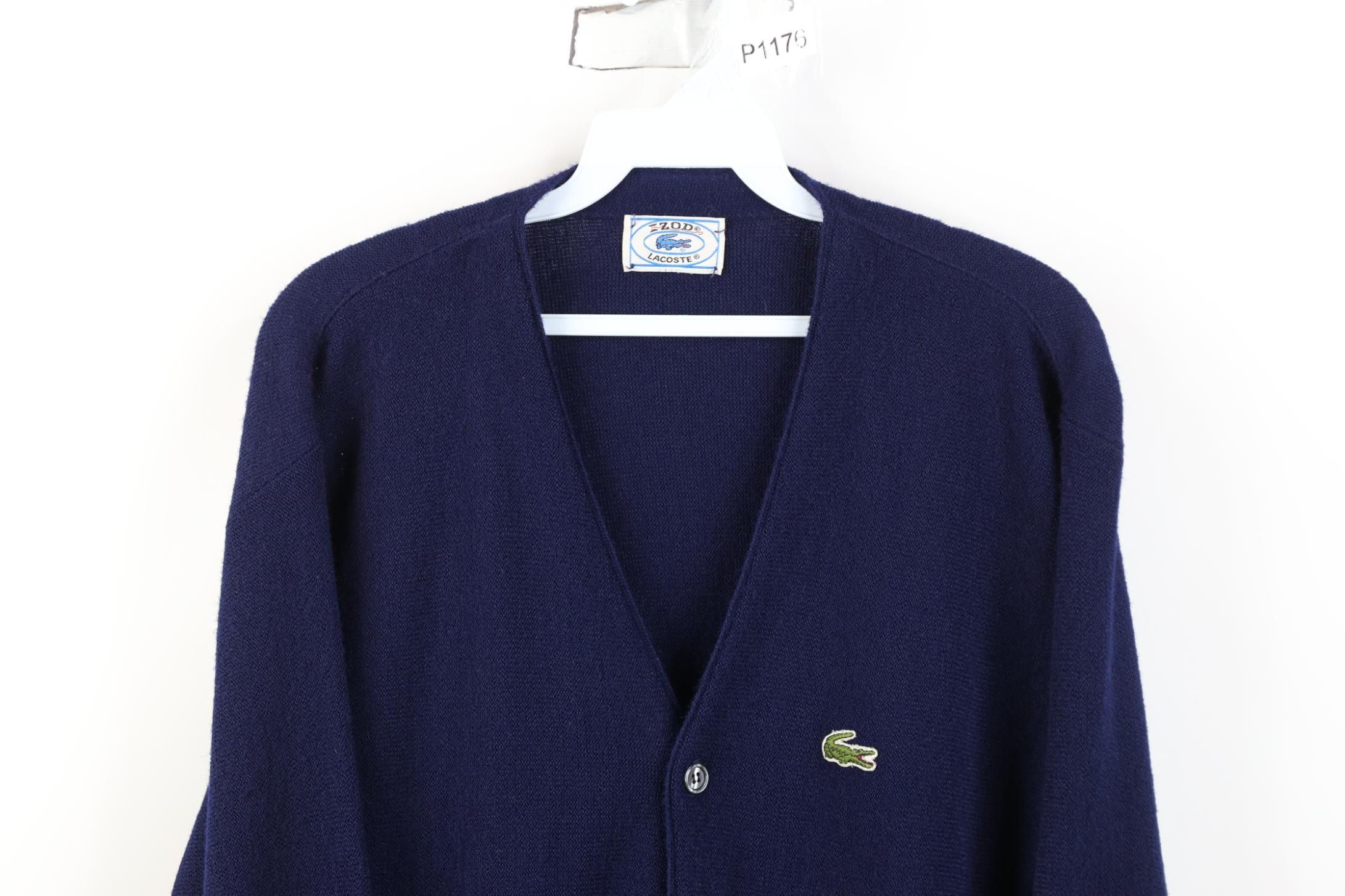 Izod Vintage 80s Izod Lacoste Knit Cardigan Sweater Navy Blue Size US M / EU 48-50 / 2 - 2 Thumbnail