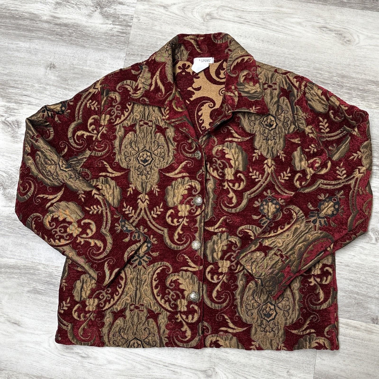 Vintage DB Sport Tapestry Velvet Jacket Womens M Ruby Gold Blazer Em Size M / US 6-8 / IT 42-44 - 5 Thumbnail