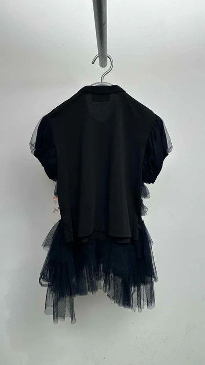 Simone Rocha o1tko10526 Puff-sleeve Tulle Frill Polo Shirt in Navy Size L / US 10 / IT 46 - 2 Thumbnail