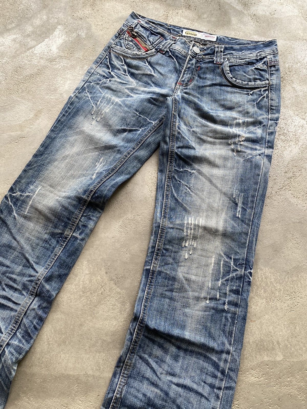 If Six Was Nine × Japanese Brand × Le Grande Bleu (L.G.B.) Green Natural Vintage Distressed Denim Jeans Size US 29 - 3 Thumbnail