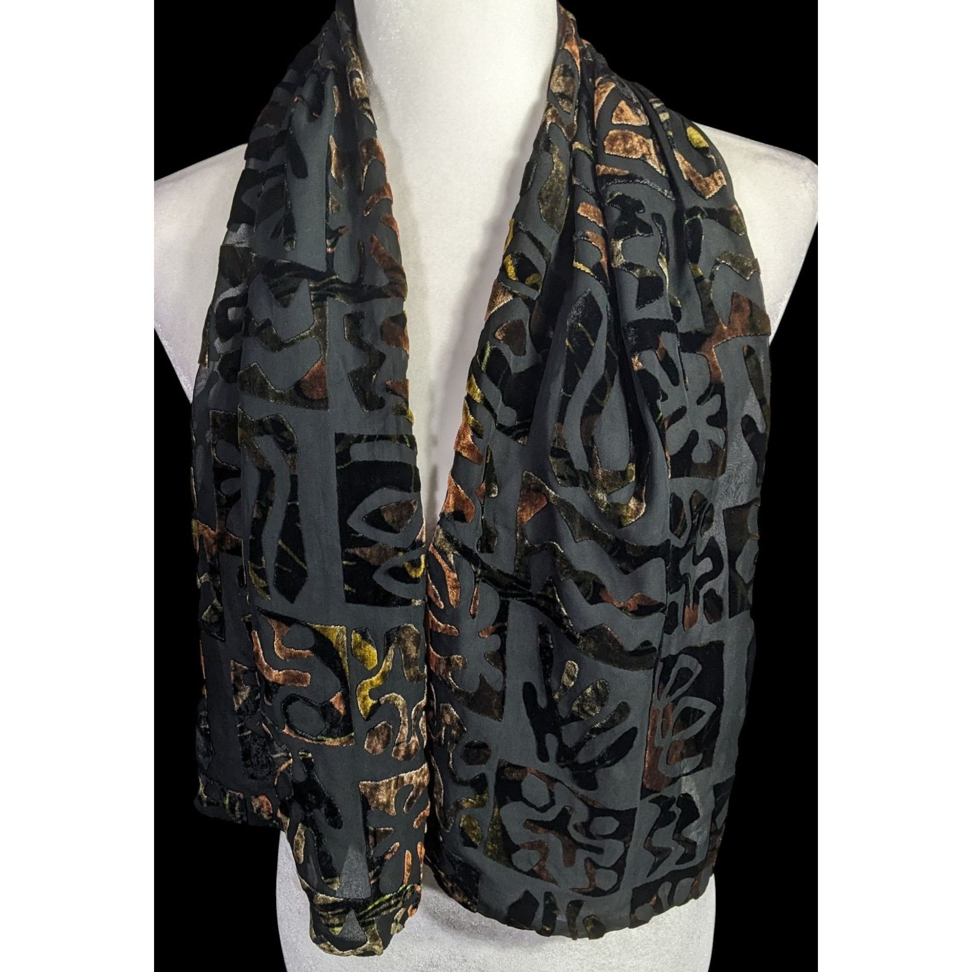 Other Vintage Burnt Velvet Floral Scarf Hawaiian-Inspired Black & Size ONE SIZE - 5 Thumbnail