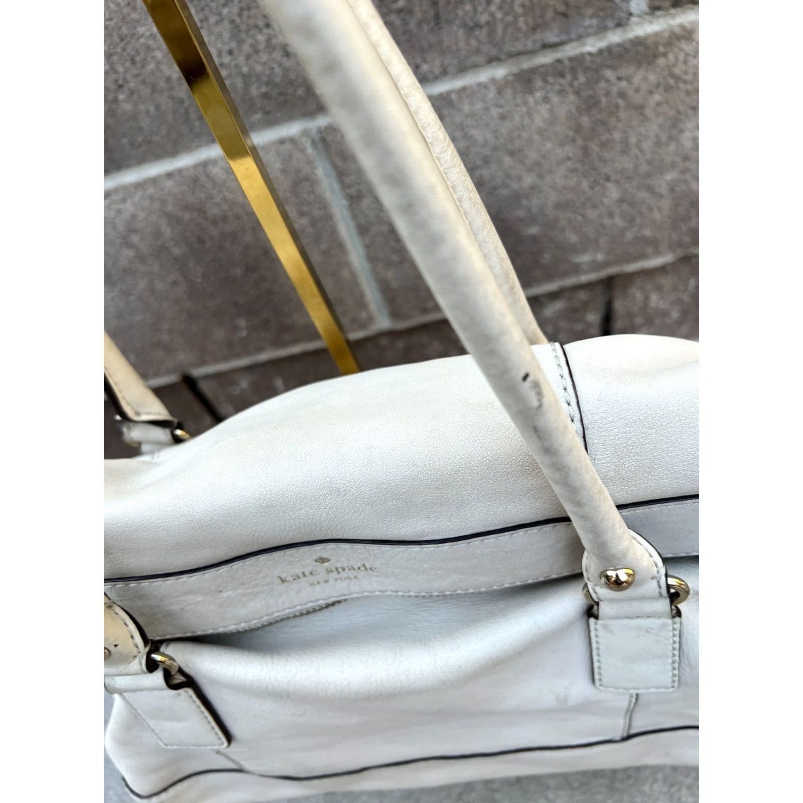 Vintage kate spade new york Fremont Place Crossbody Purse Satchel Hand Bag Beige Leather Ladies Medium Be Size ONE SIZE - 6 Thumbnail