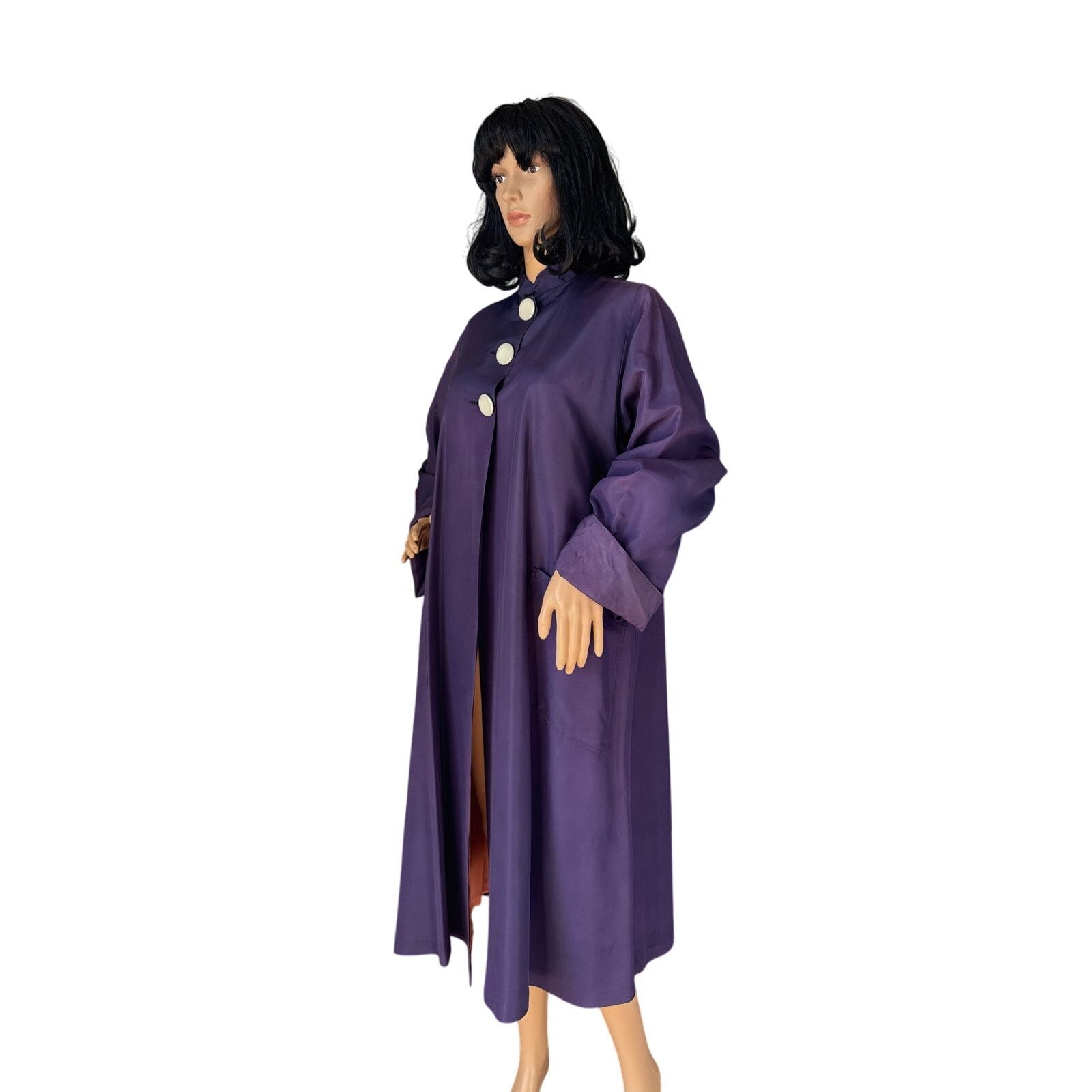 Vintage Vintage Purple Sateen Lined Duster Swing Coat 3 button close Size L / US 10 / IT 46 - 6 Thumbnail