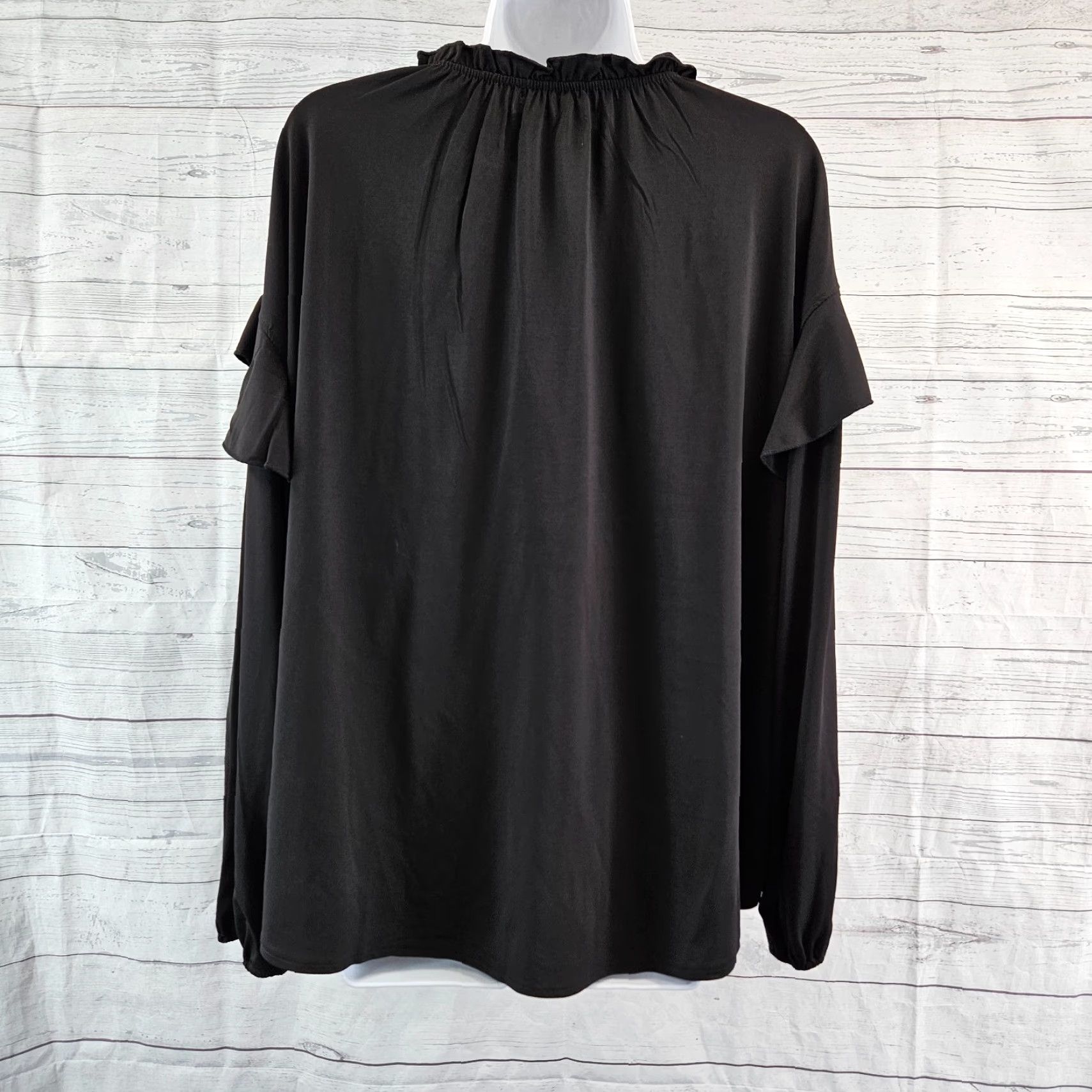 Elizabeth and James VINTAGE Textile Elizabeth and James Womens Top XL Solid Black Long Sleeve Ruffle Shirt Size XL / US 12-14 / IT 48-50 - 4 Thumbnail