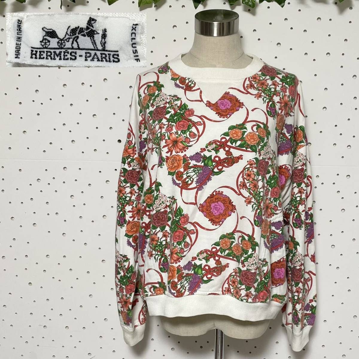 Hermes Floral Long Sleeve Sweatshirt M HERMES Large Size