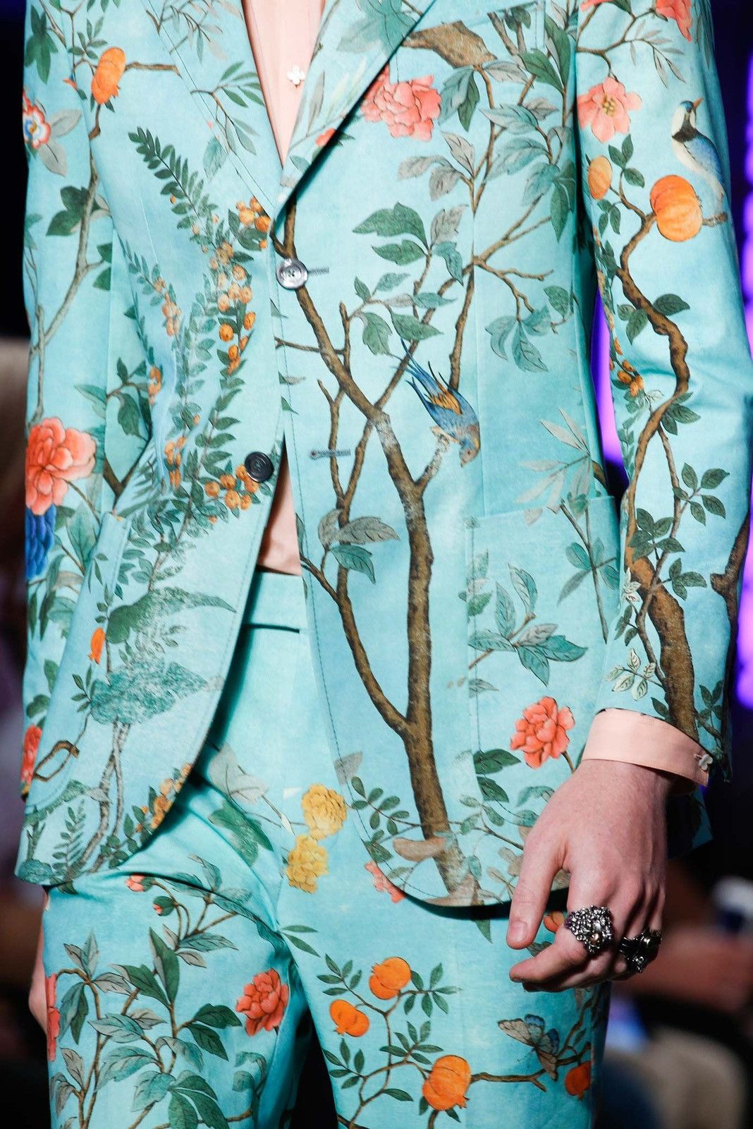 Runway Gucci Teal Cotton Floral Print Blazer Size 44