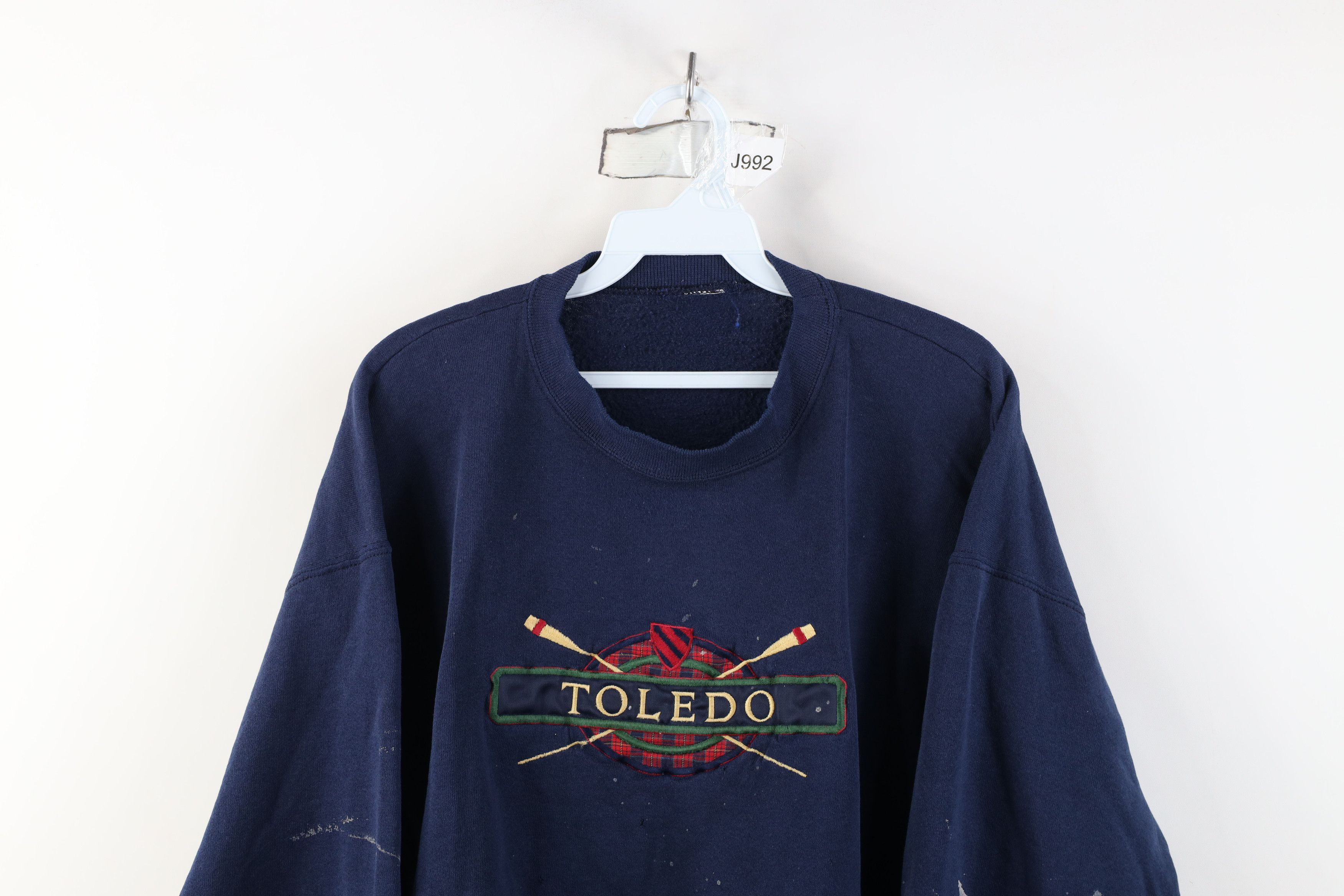Vintage Vintage 90s Streetwear Spell Toledo Rowing Sweatshirt Blue Size US XL / EU 56 / 4 - 2 Thumbnail