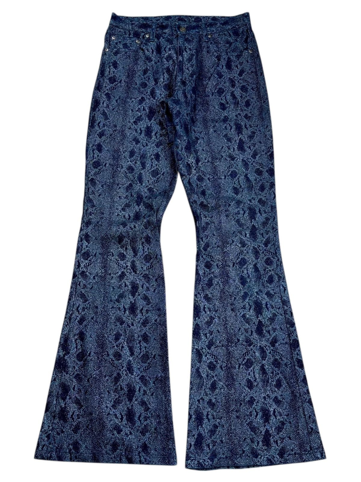 Yasuyuki Ishii 2000s Chubby Gang - Glittered Snake Skin Denim Flared Pants Size US 29 - 1 Thumbnail