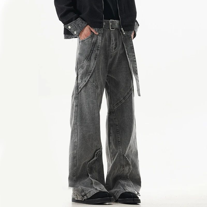 Japanese Brand × Jean Waist belt splicing design washed pants Size US 33 - 2 Thumbnail