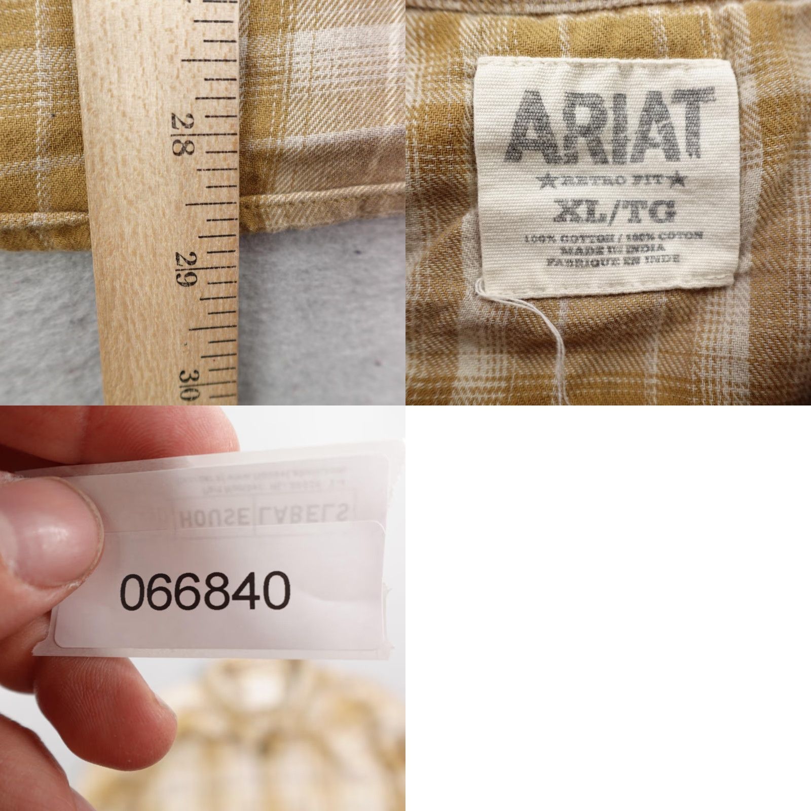 Ariat Ariat Shirt Mens XL Tan Plaid Retro Fit Western Pearl Snap Cowboy Flannel Rodeo Size US XL / EU 56 / 4 - 8 Thumbnail