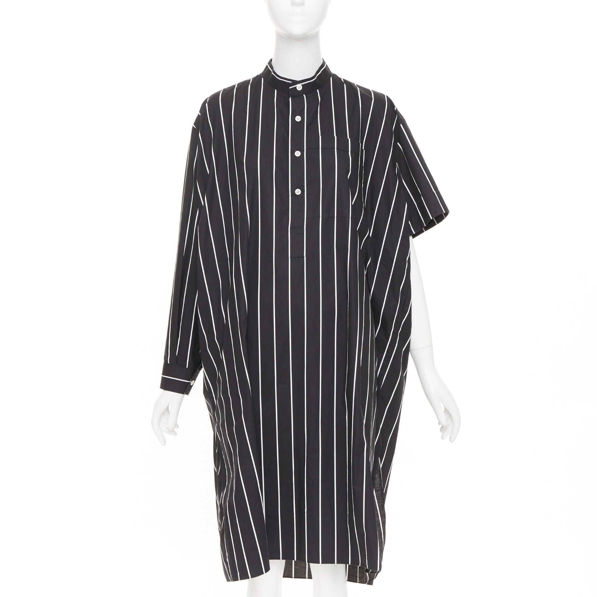 Balenciaga BALENCIAGA 2016 Demna black pinstripe cotton asymmetric band collar shirt dress FR36 S Size S / US 4 / IT 40 - 1 Thumbnail