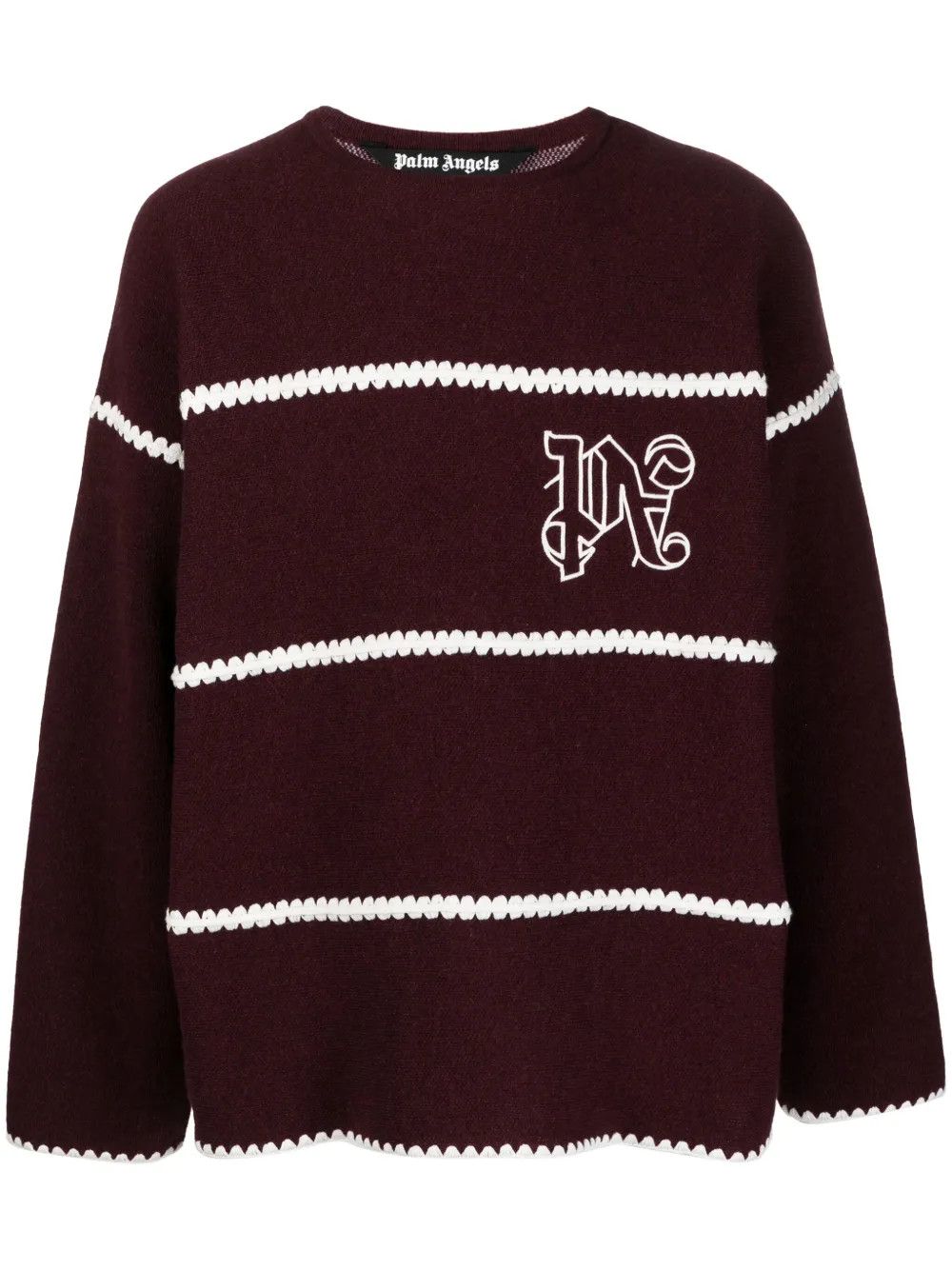 Palm Angels o1y0325 Logo Crewneck Sweater in Burgundy/White Size US S / EU 44-46 / 1 - 1 Thumbnail