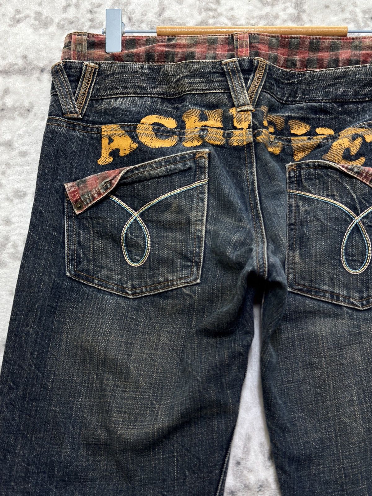 Japanese Brand Colza Y2K Double Waist Distressed Printed back Denim Jeans Size US 31 - 9 Thumbnail