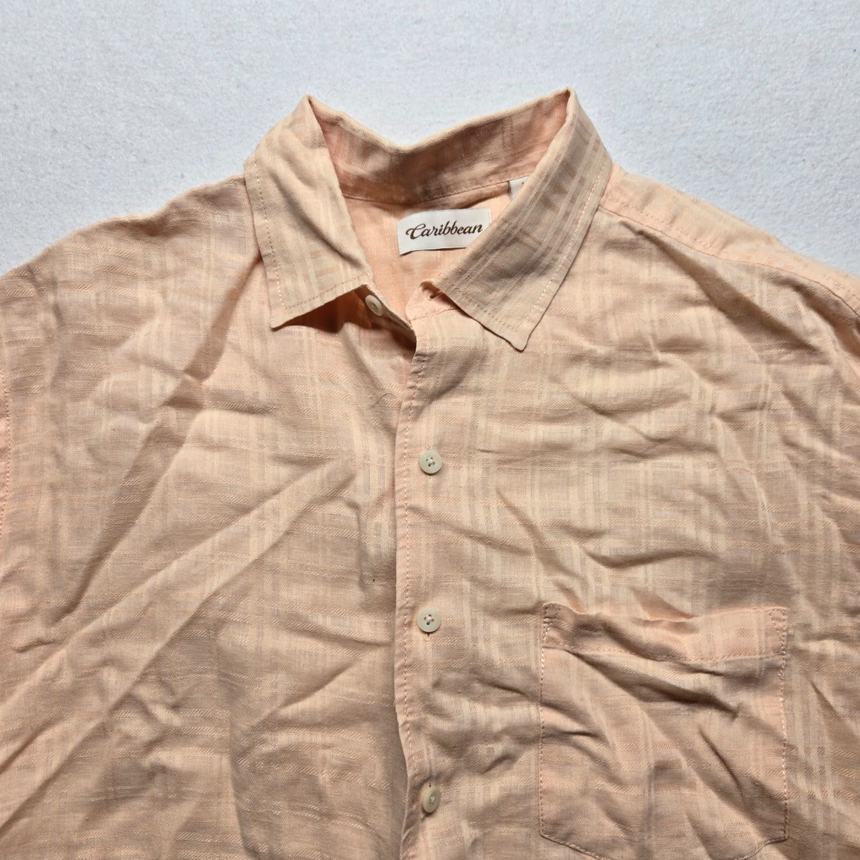 Vintage Caribbean Button Up Shirt Long Sleeve Pink/Salmon Adult Men's XL Extra Large Size US XL / EU 56 / 4 - 2 Thumbnail