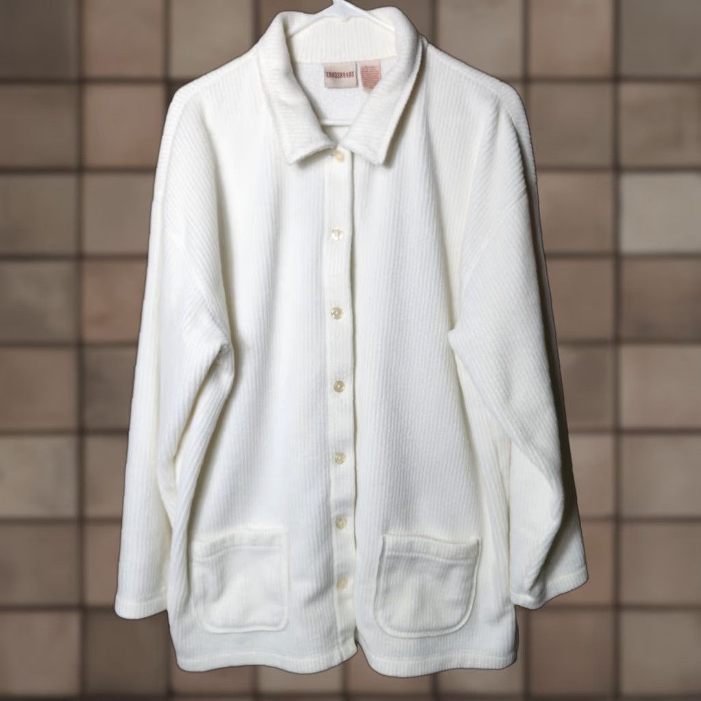 Vintage VINTAGE Crossroads Cream Heavy Fleece Button Front Shirt Jacket Shacket XL Women Collared Pockets 26" Chest 32" Length Size XL / US 12-14 / IT 48-50 - 1 Thumbnail