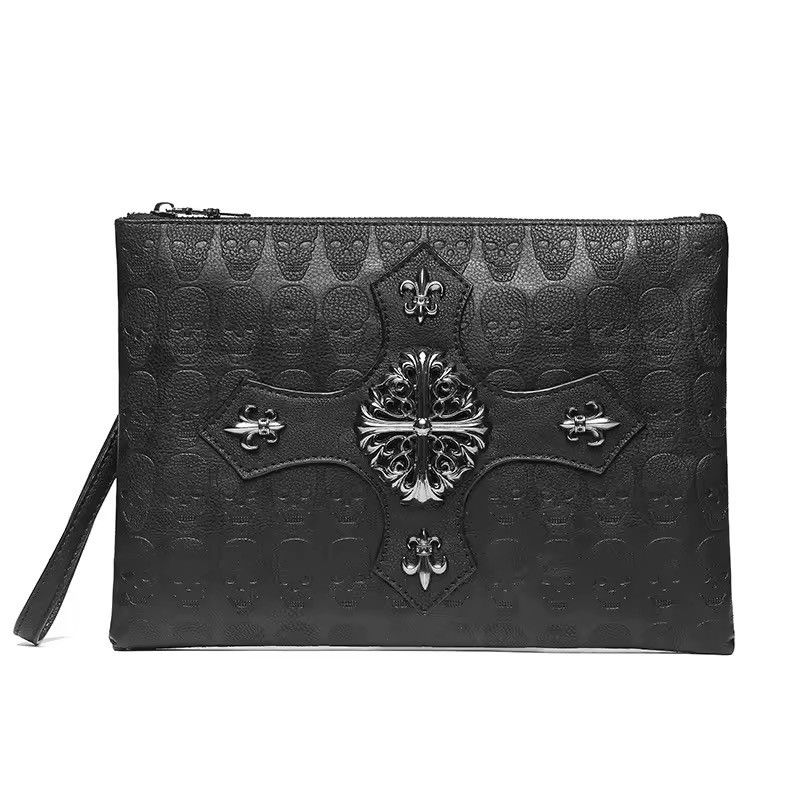 Vintage Luxury Gothic Skull Embossed Leather Clutch Bag Wristlet Size ONE SIZE - 6 Thumbnail