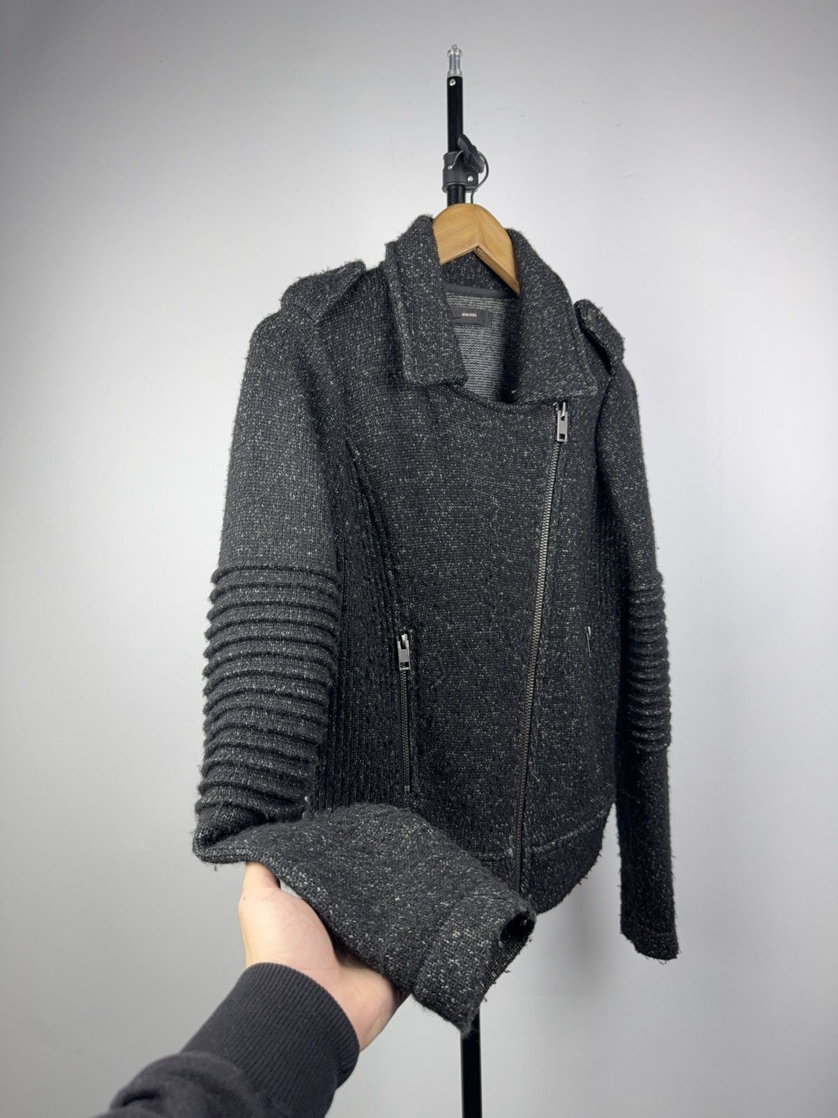 Diesel Luxury Diesel Wool Moto Knit Jacket Asymmetrical Zip Biker Size M / US 6-8 / IT 42-44 - 10 Thumbnail