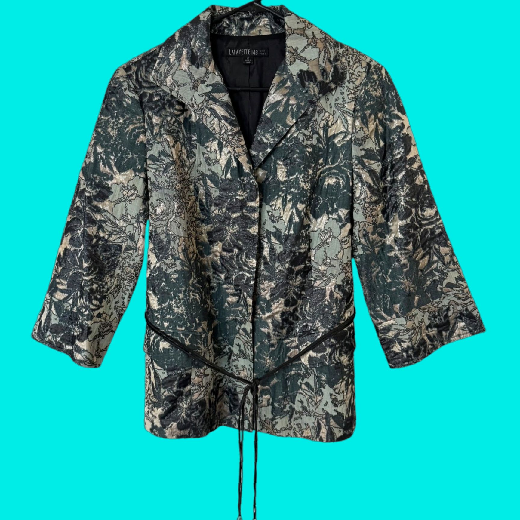 Vintage Lafayette 148 Helena Brocade Jacquard Blazer Jacket Green & Gold Women's Size 6 Blazer Jacquard Suit Jacket/Blazer Womens 6 Size M / US 6-8 / IT 42-44 - 1 Thumbnail