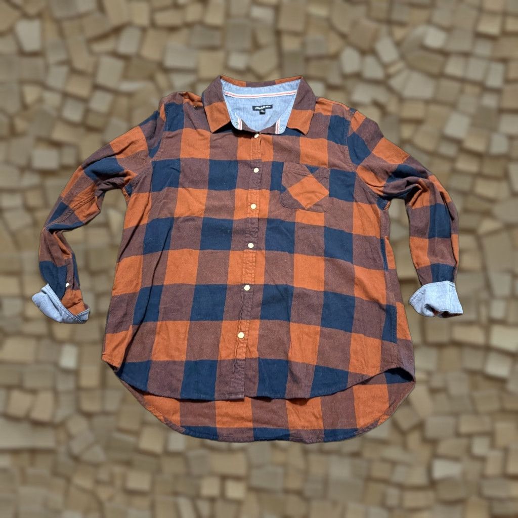 Flag & Anthem Flag & Anthem Shirt XL Men's Blue Orange Plaid Long Sleeve Button-Up Size XL / US 12-14 / IT 48-50 - 1 Thumbnail