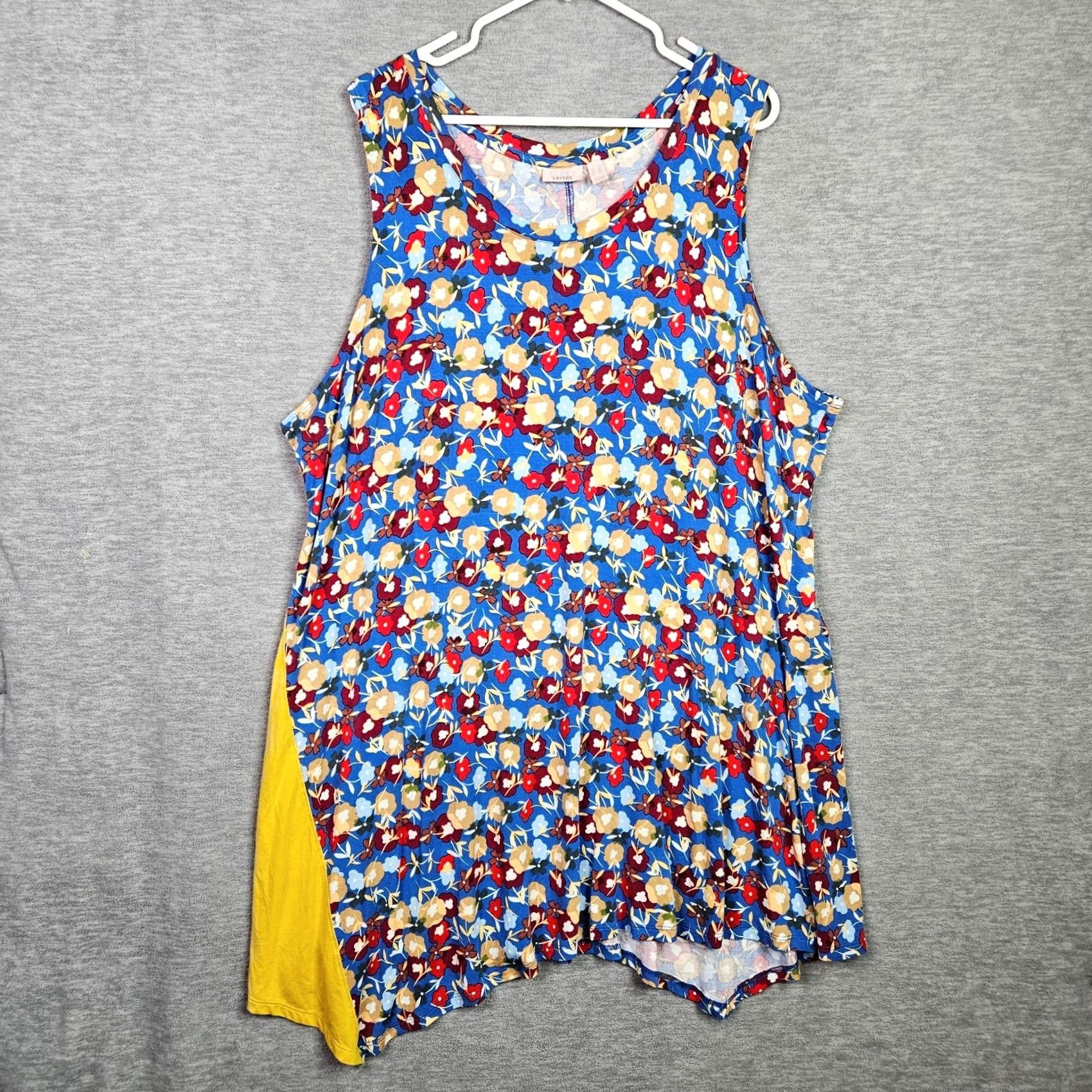 Vintage LOGO by Lori Goldstein Tunic Top Sleeveless Blue Floral Round Neck 2X Silk Blend Stretch Casual Women Shirt Blouse Size XXL / US 16-18 / IT 52-54 - 2 Thumbnail