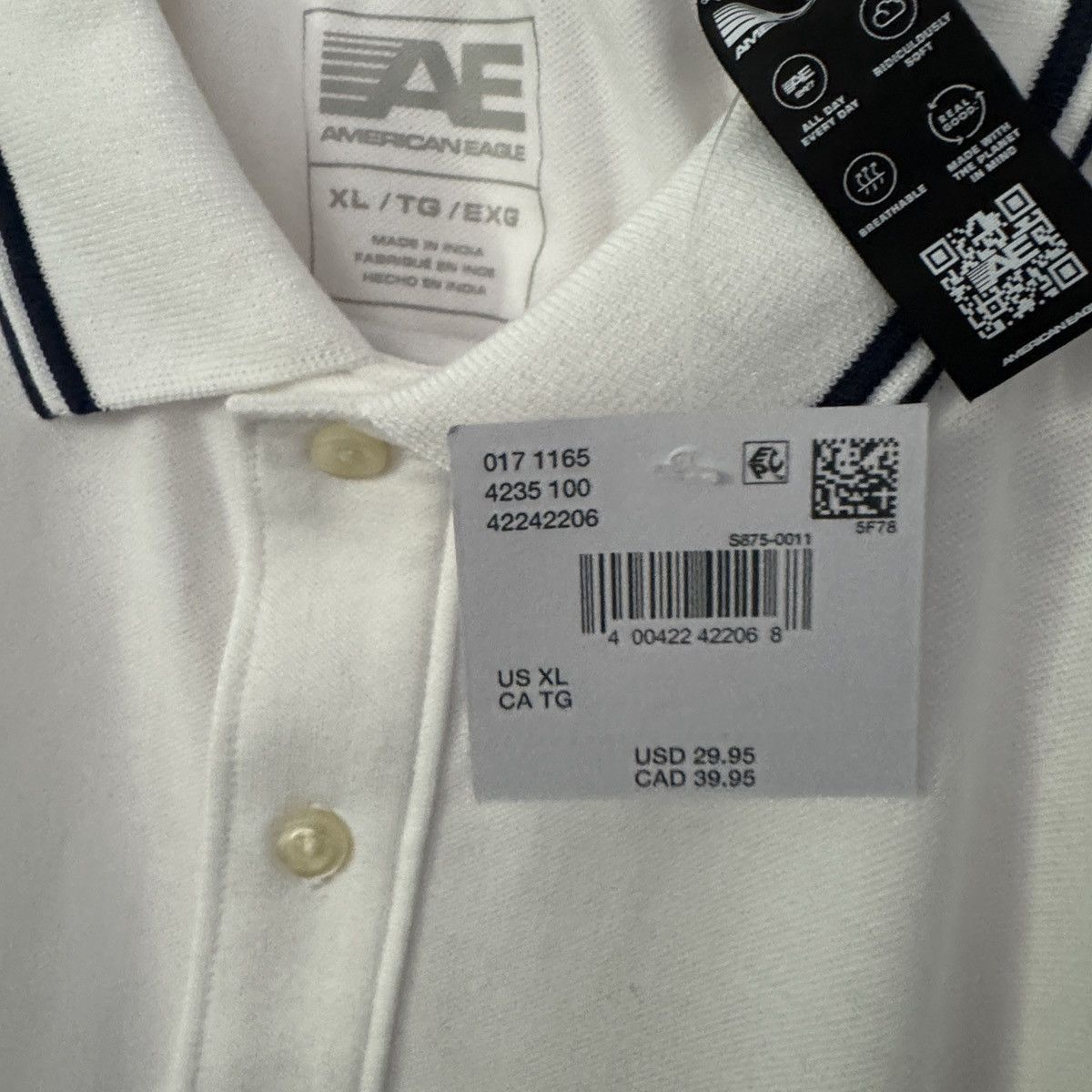 American Eagle Outfitters American Eagle White Polo Shirt Short Sleeve New with Tags Size US XL / EU 56 / 4 - 5 Thumbnail