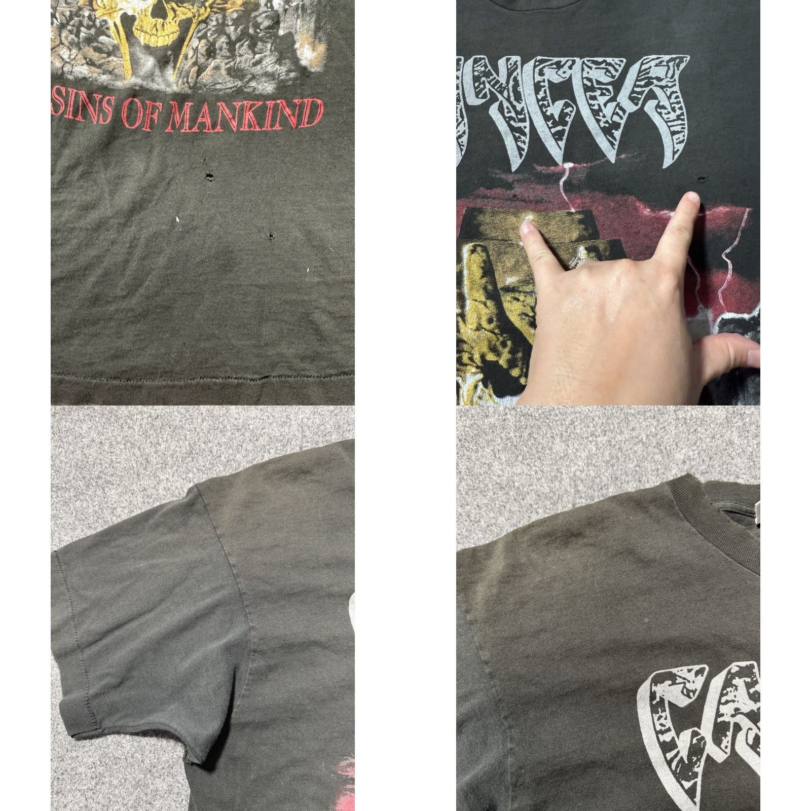 Fruit Of The Loom VINTAGE 1993 Cancer Sins Of Mankind T-Shirt Size XL Death Metal Thrash Fruit of the Loom Crew Neck Short Sleeve Cotton Men Band Music Rock Faded black Size US XL / EU 56 / 4 - 8 Thumbnail