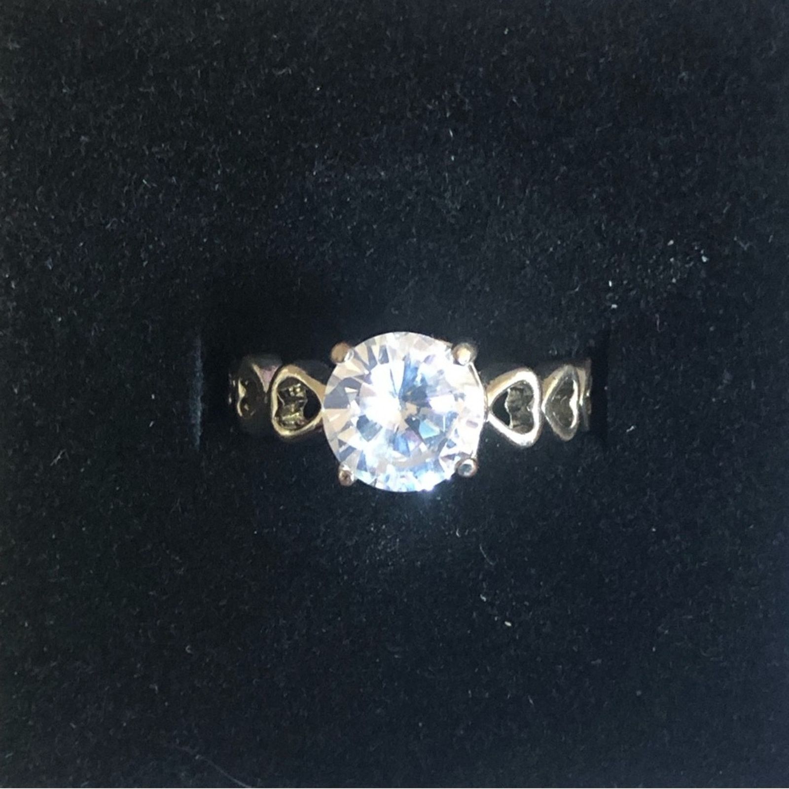 Jewelry Sterling open heart band prong set round cubic zirconia ring Size ONE SIZE - 2 Thumbnail