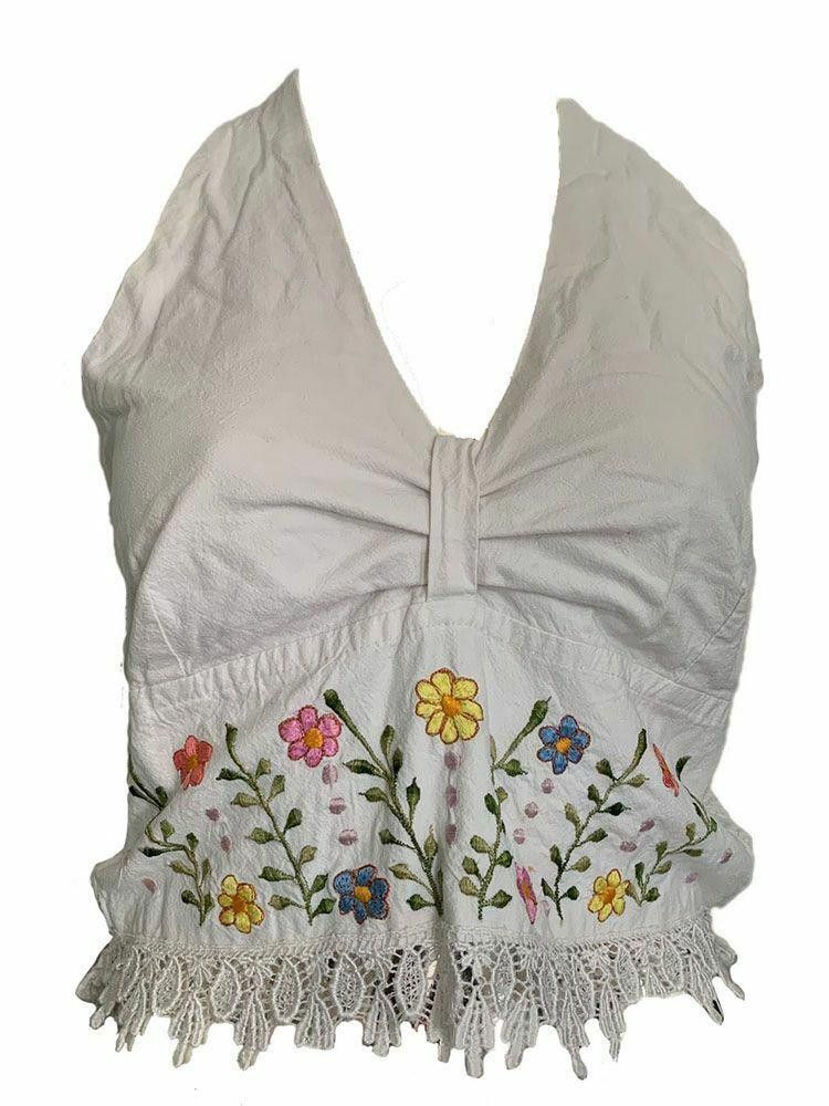Designer Pre Owned Colorful Embroidered Floral White Blouse S/M Size M / US 6-8 / IT 42-44 - 1 Thumbnail