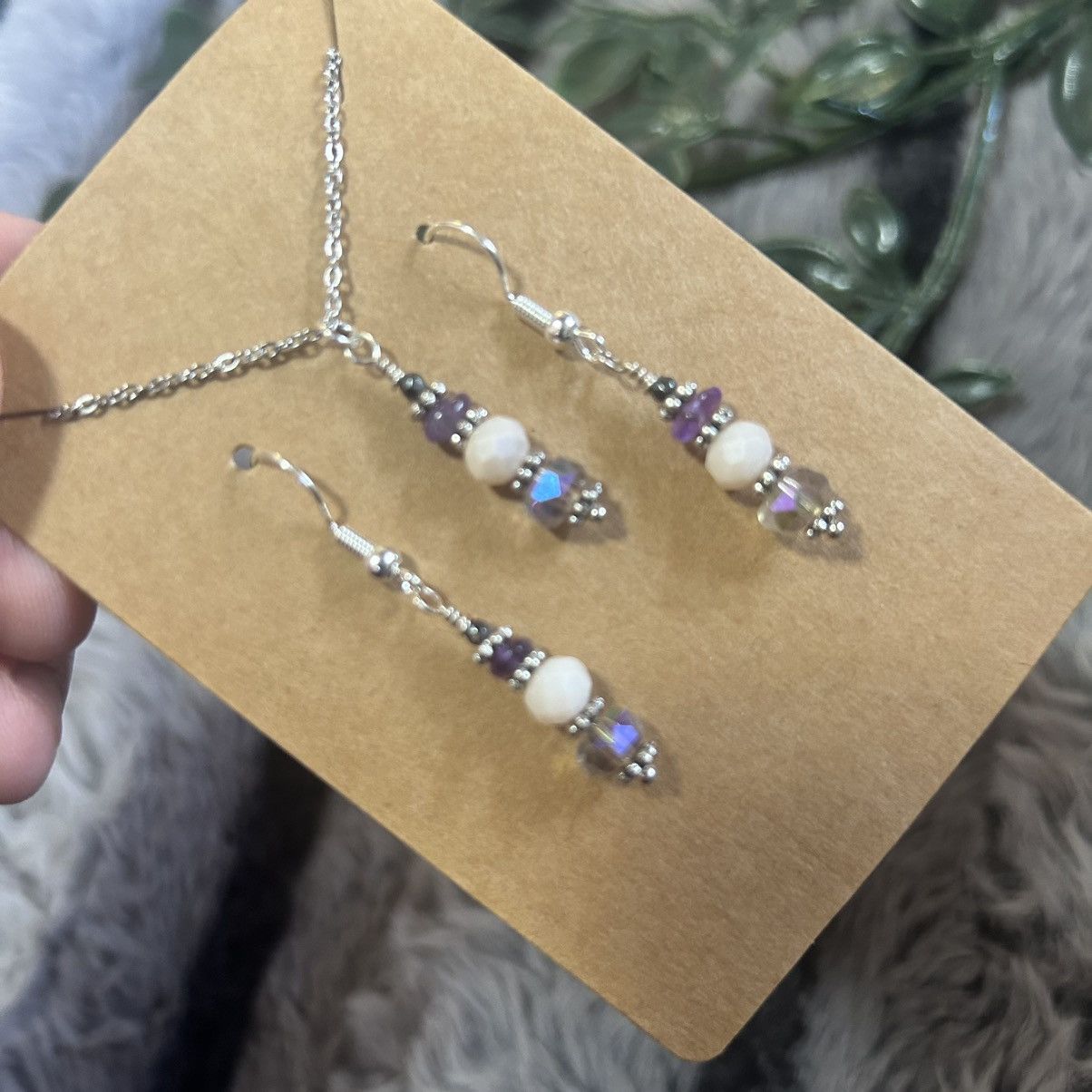 Handmade Handcrafted amethyst aurora borealis crystal necklace set Size ONE SIZE - 1 Thumbnail