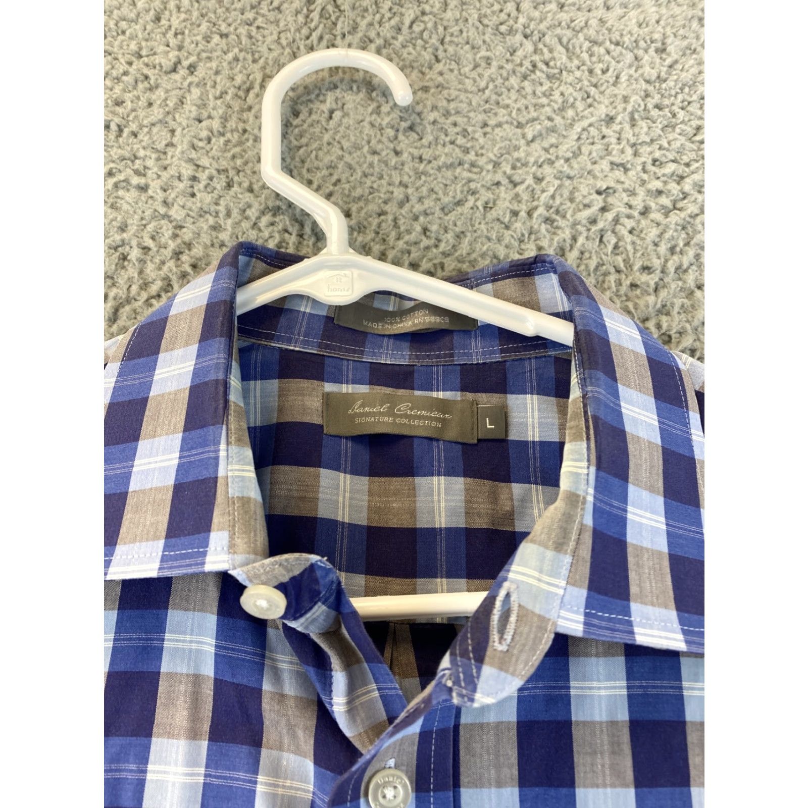 Cremieux VINTAGE Daniel Cremieux Dress Shirt Blue & Brown Check Geometric Cotton Long Sleeve Collared 16 Neck L Men’s/Business 79-11 Size 42R - 4 Thumbnail