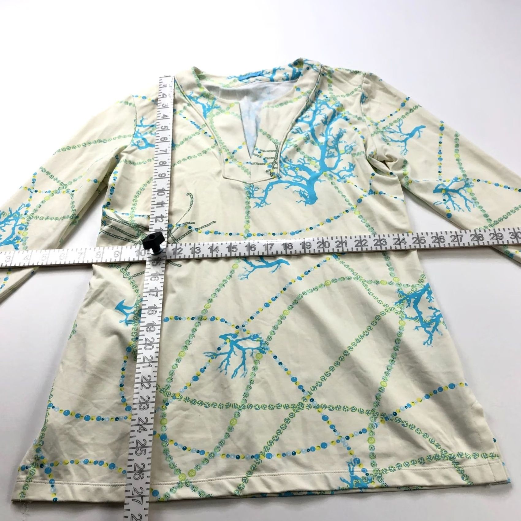 J.McLaughlin J McLaughlin Medium Catalina Nylon Pullover Top Shirt V-Neck Yellow Blues Mens Womens Girls Boys Size M / US 6-8 / IT 42-44 - 3 Thumbnail