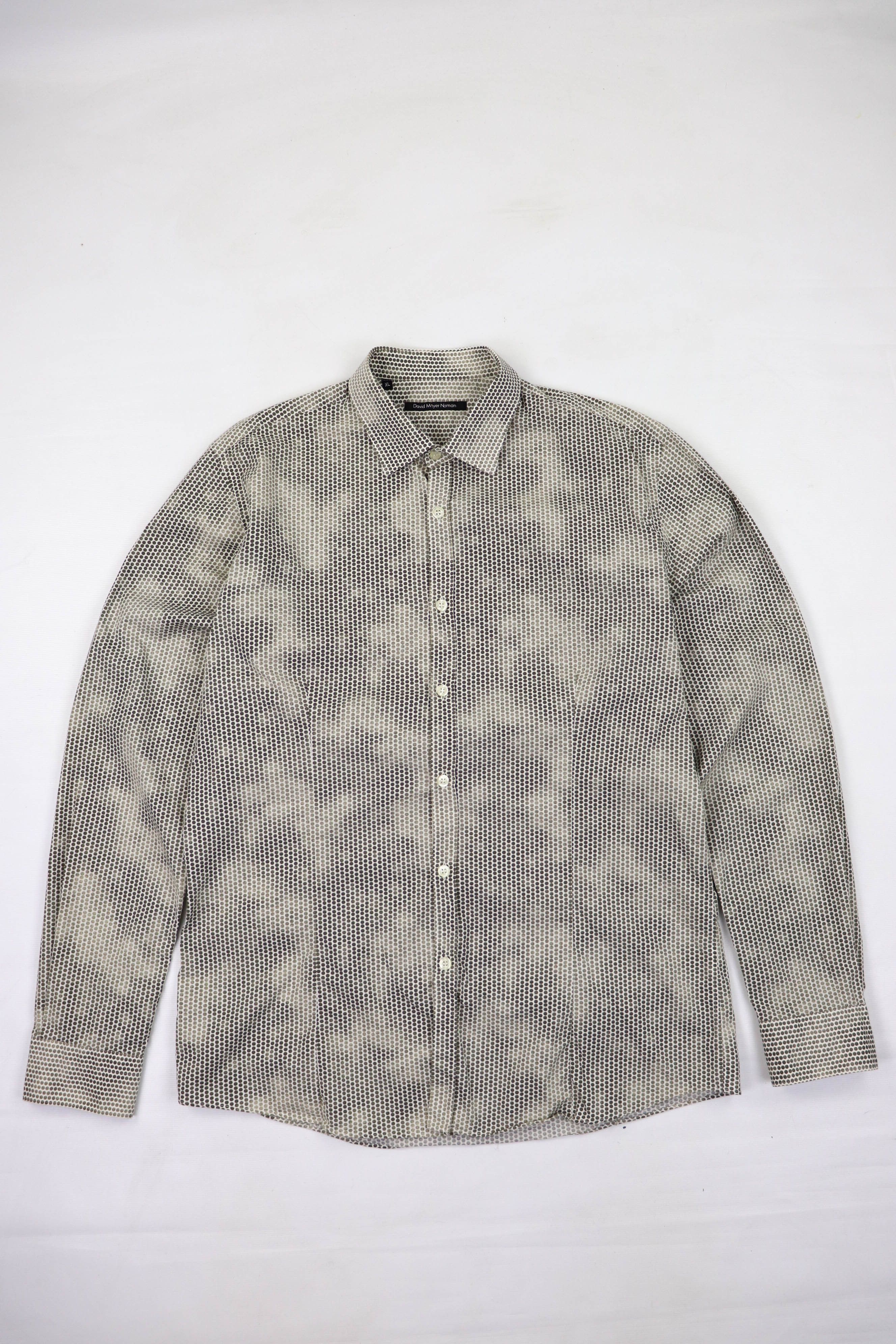 DAVID NAMAN David Mayer Naman 3D Abstract Polka Dot Olive Khaki LS Shirt Size US XL / EU 56 / 4 - 1 Thumbnail