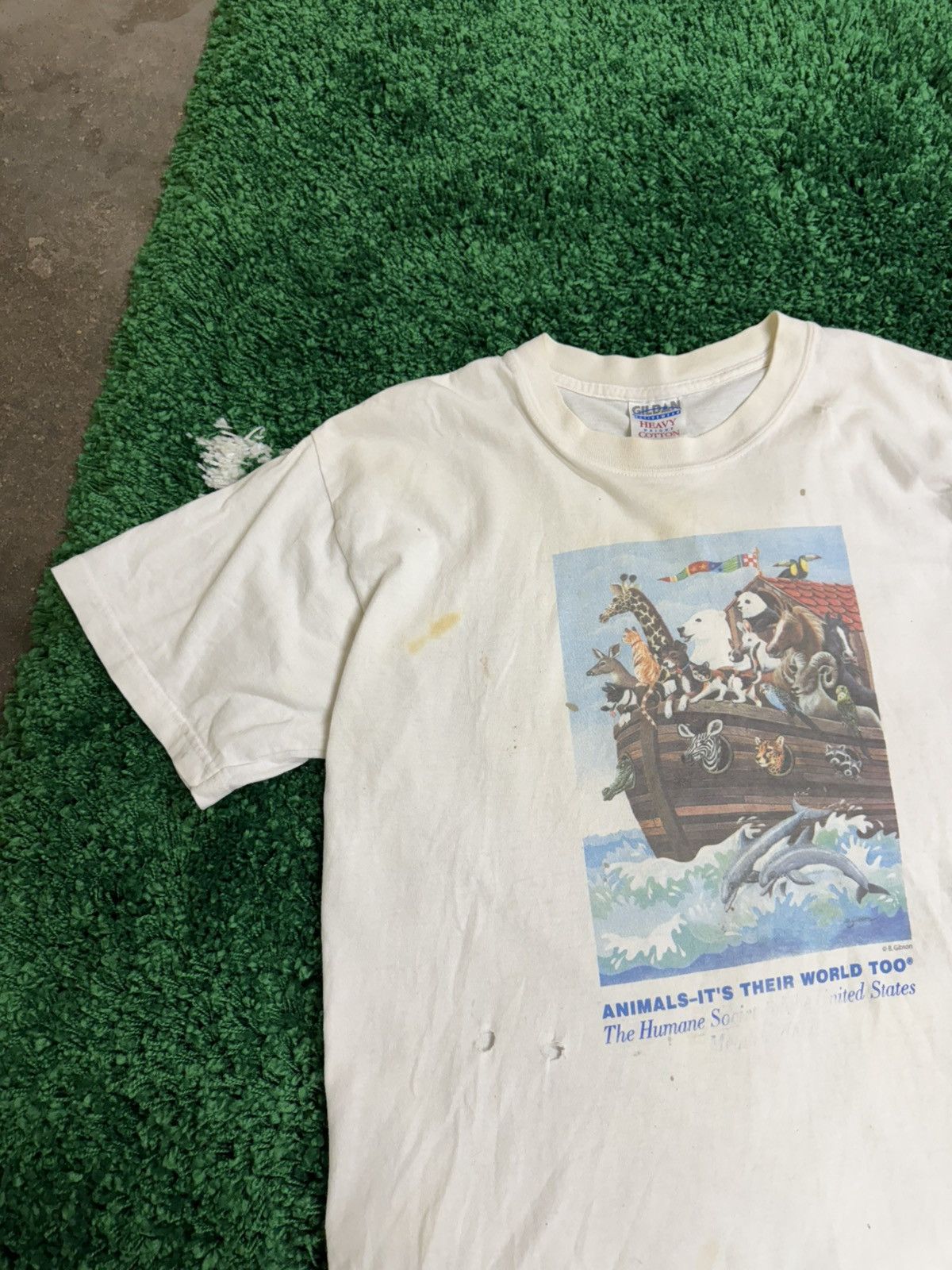 Gildan × Vintage "Animals - It's Their World Too " Very Worn Vintage Tee 90s Size US L / EU 52-54 / 3 - 2 Thumbnail