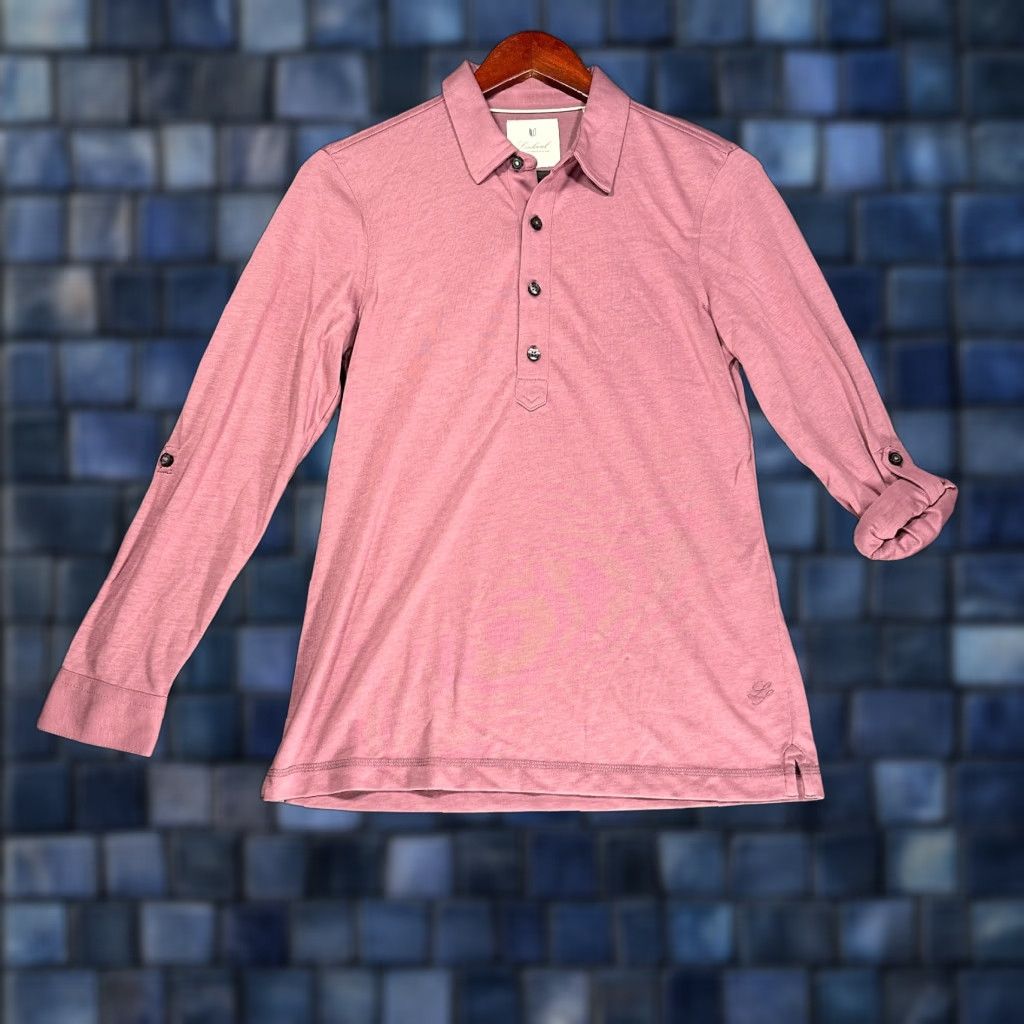 Vintage Linksoul Polo Shirt Mens S Long Sleeve Mauve Pink Knit Split Hem Roll Tab Shirt Mens S Pink Knit Polo Size US S / EU 44-46 / 1 - 1 Thumbnail