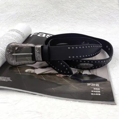 Leather Black Western Belt with Engraved Buckle Size ONE SIZE - 5 Thumbnail