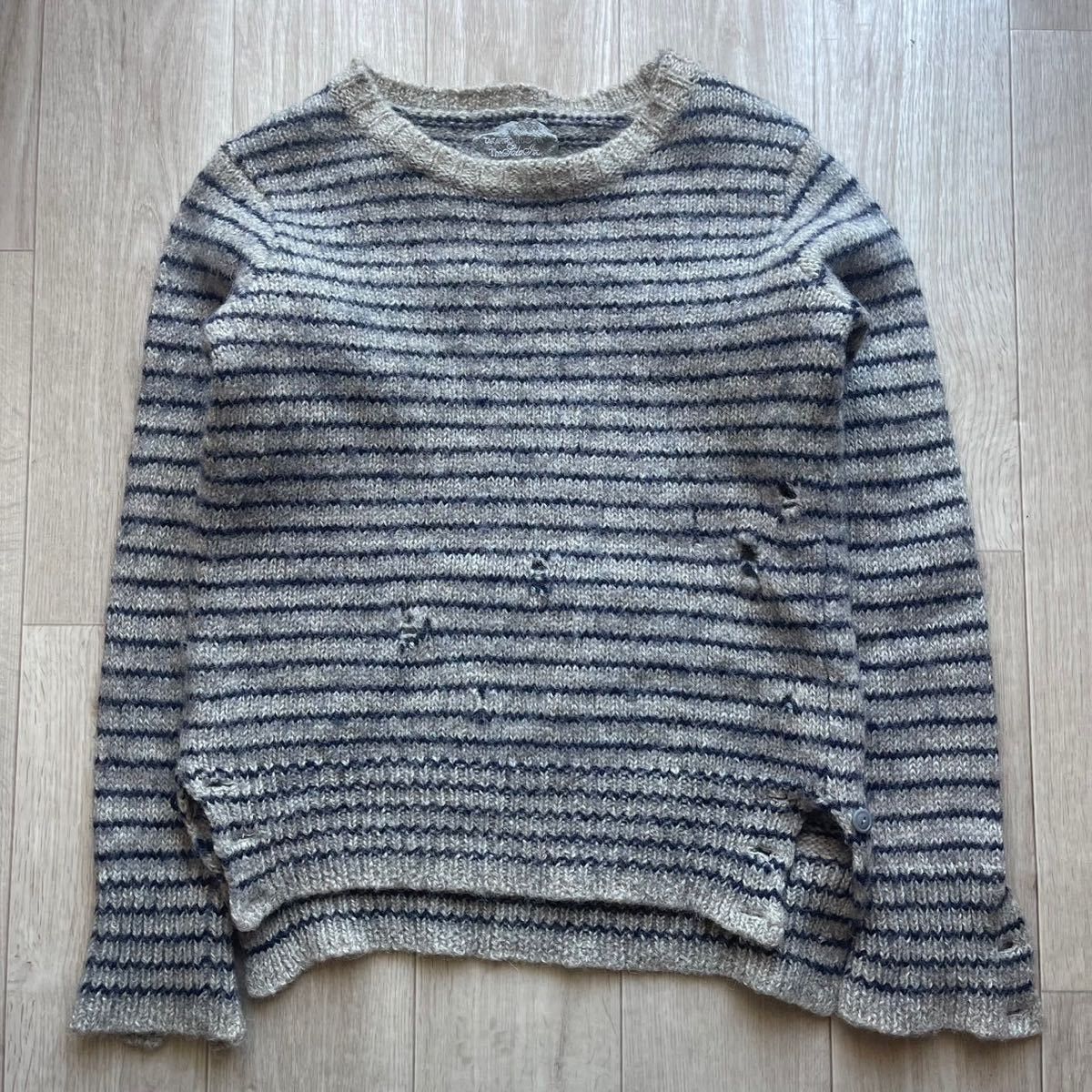 image of Takahiromiyashita The Soloist Grunge Distressed Button Wool Sweater in Grey, Men's (Size Small)