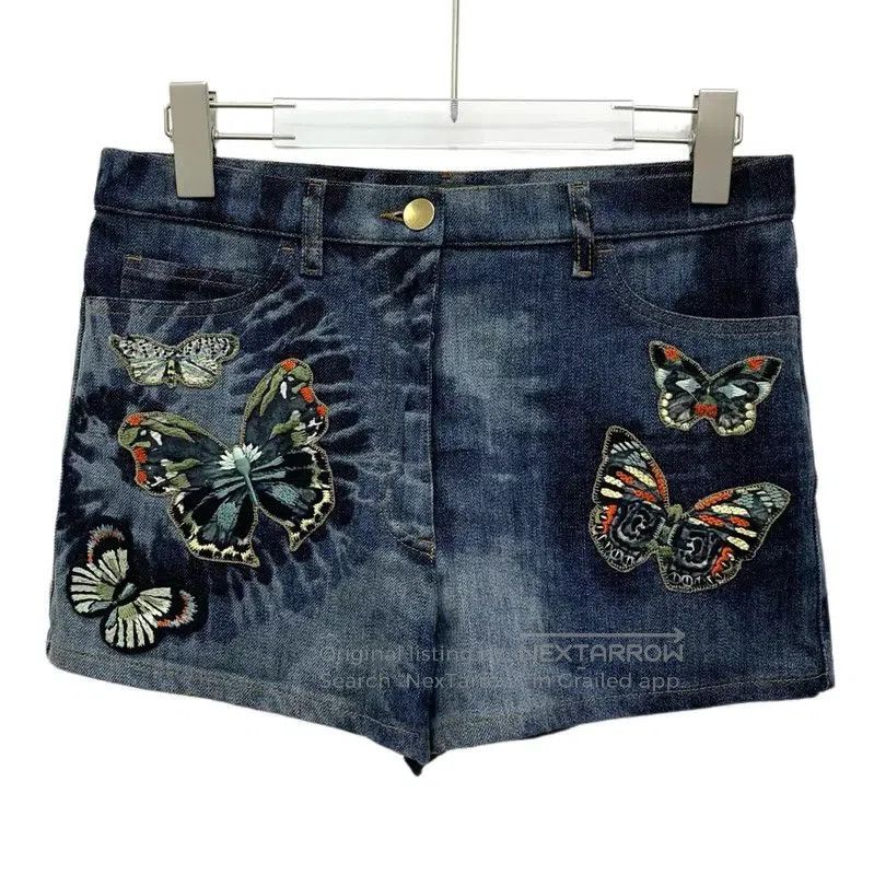 Valentino Valentino Blue Cotton Butterfly Embroidered Shorts . Size 26" / US 2 / IT 38 - 1 Thumbnail