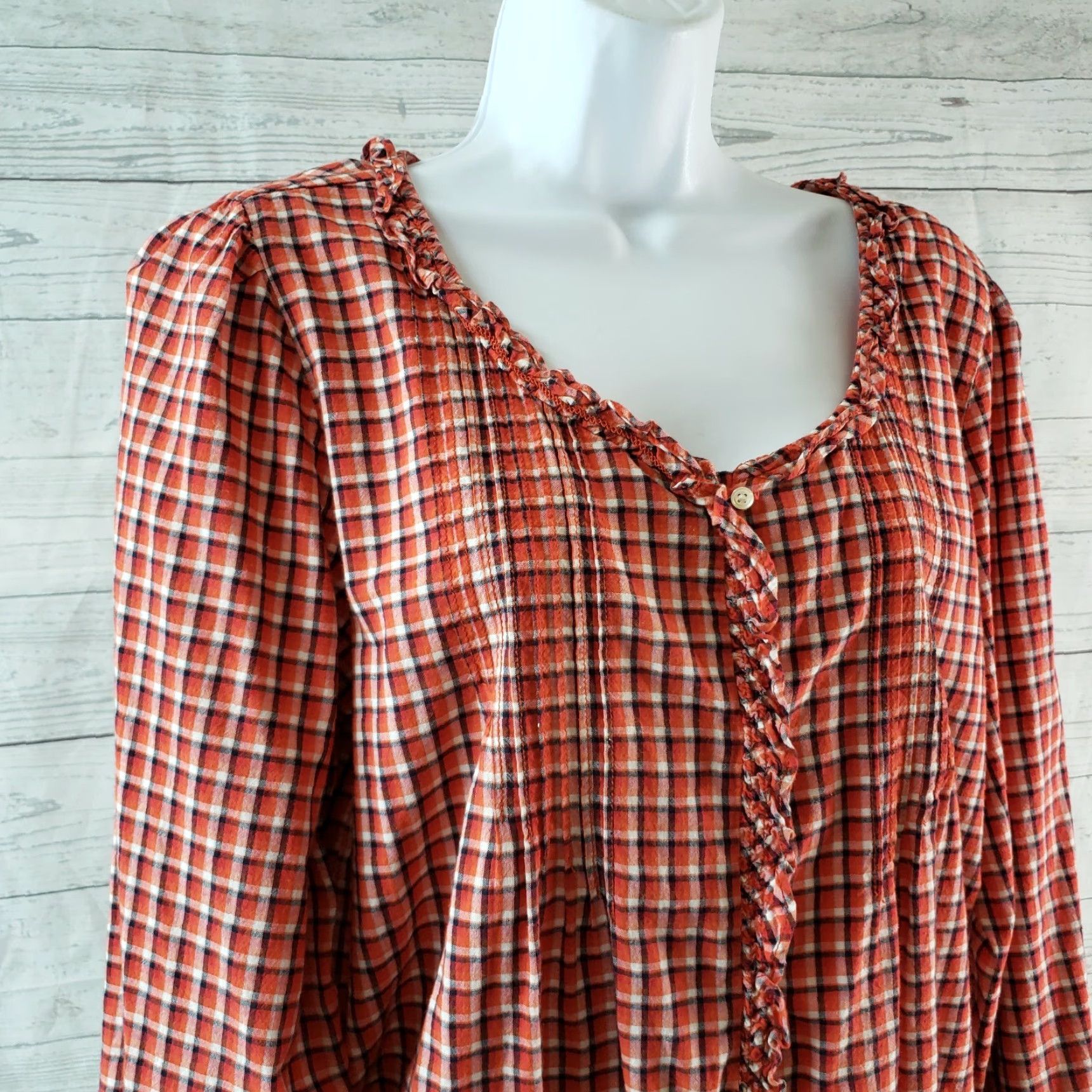 Vintage Denim & Supply Ralph Lauren Womens Button-Up Top Sz L Red Plaid Shirt Adult Womens Long Sleeve Button Front 100% Cotton Size L / US 10 / IT 46 - 2 Thumbnail