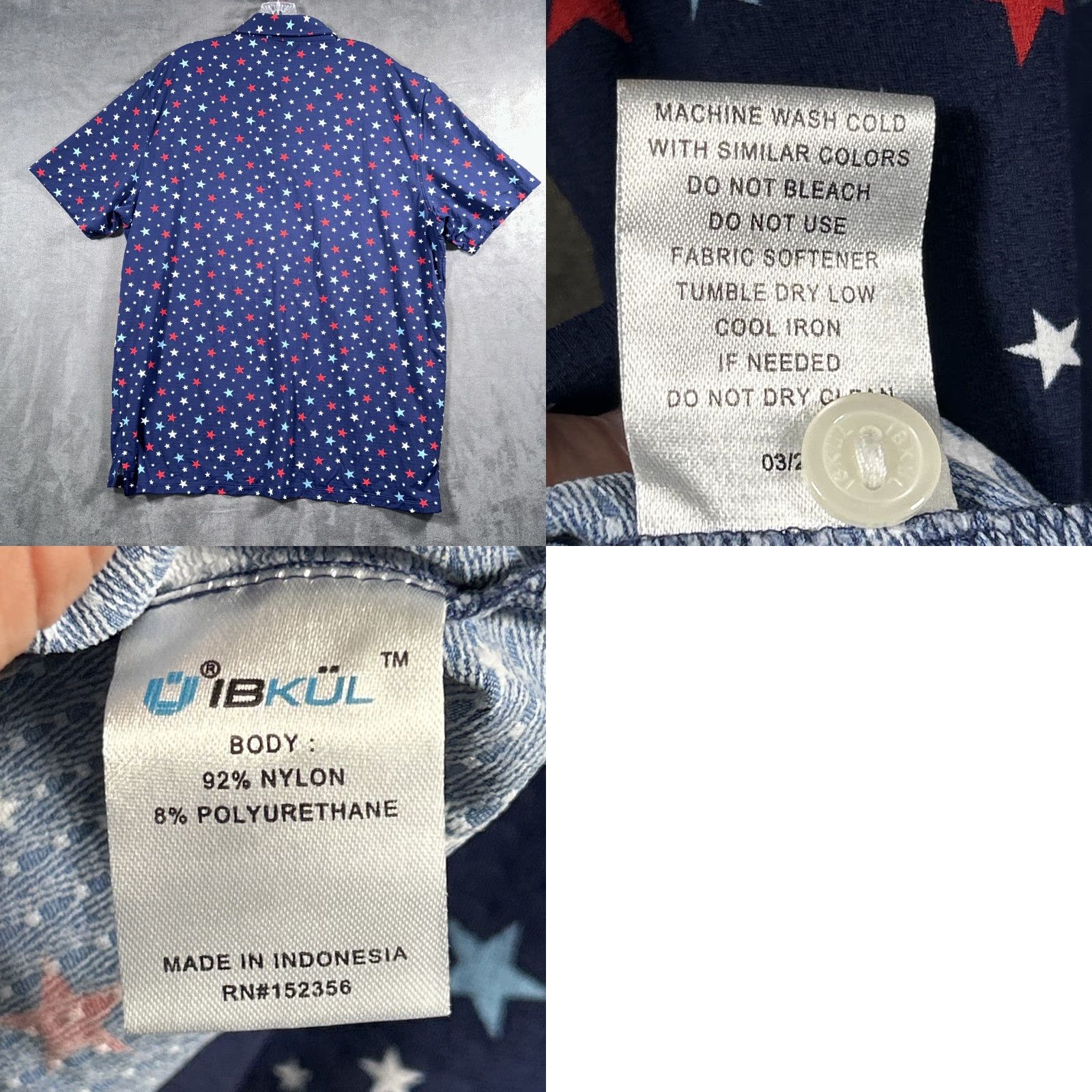 Vintage IBKUL Golf Polo Blue Star Print Pinehurst 1895 Logo Size XL Performance Stretch Size US XL / EU 56 / 4 - 8 Thumbnail